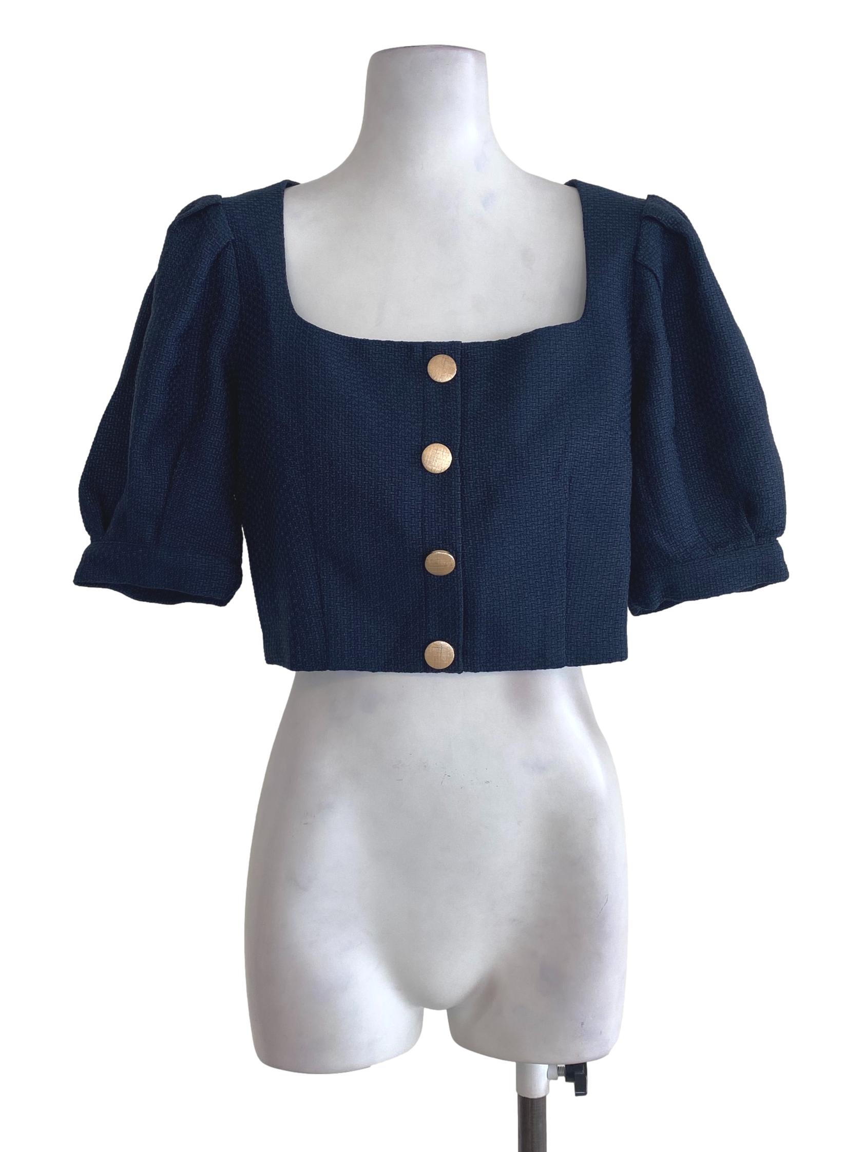 Navy Blue Tweed Top