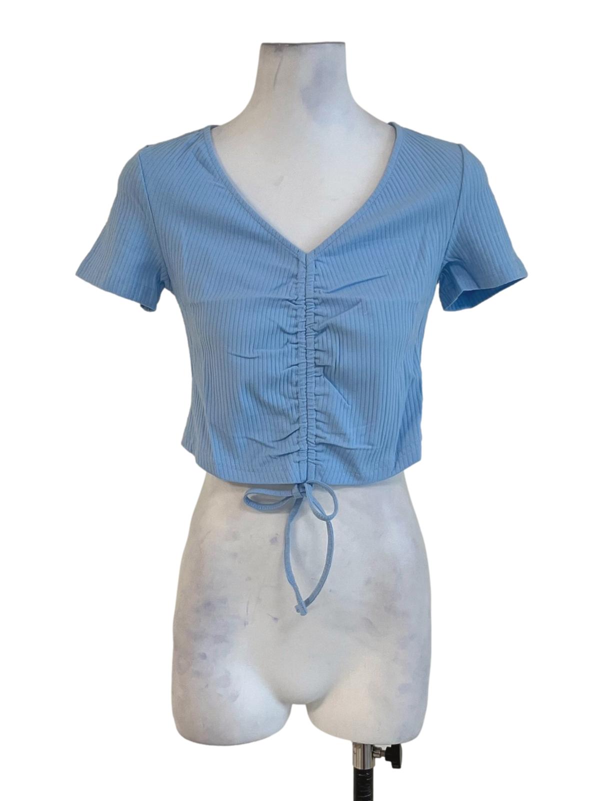 Blue Shea Drawstring Ribbed Top