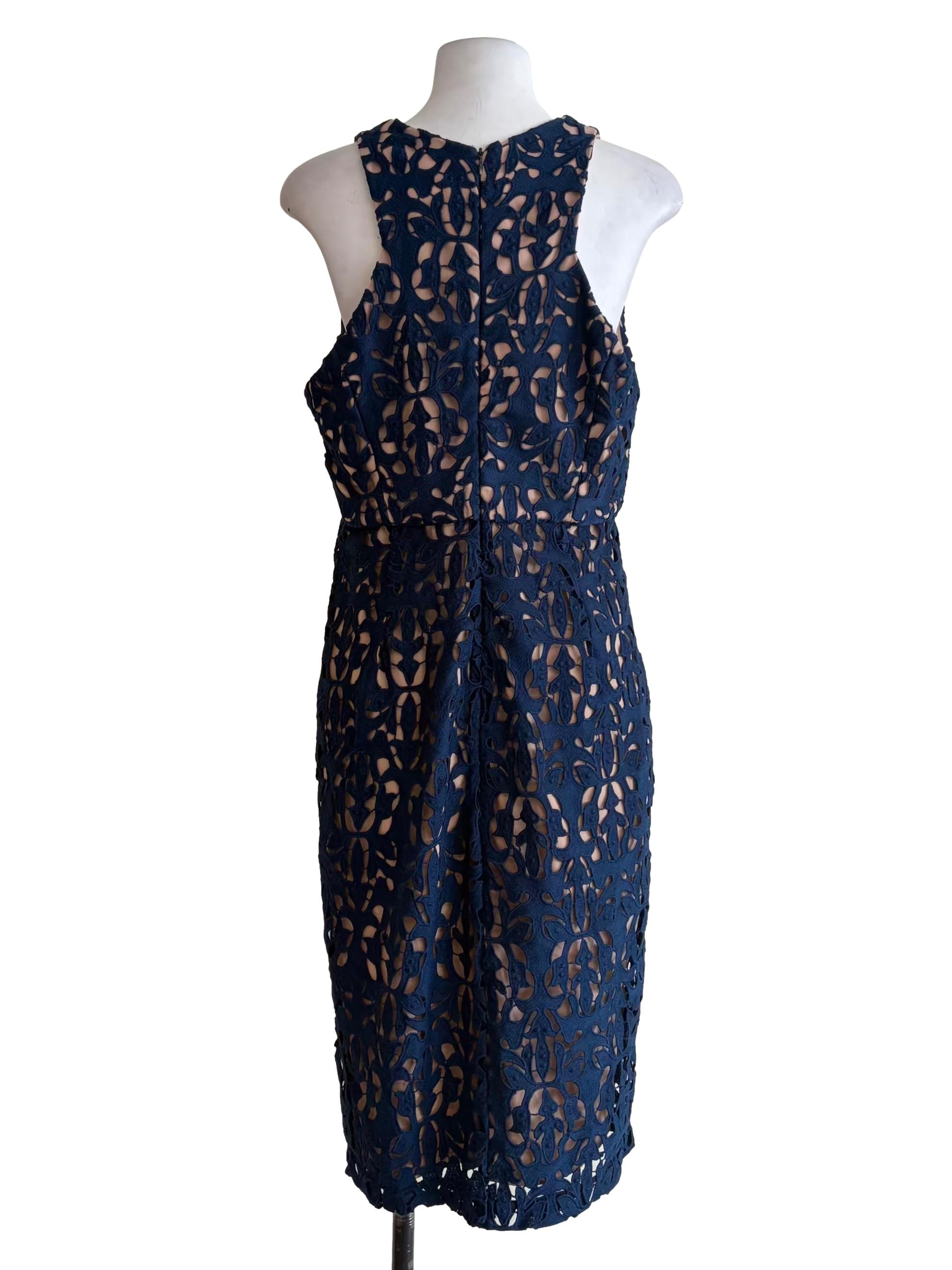 Dark Blue Laced V-Neck Dress