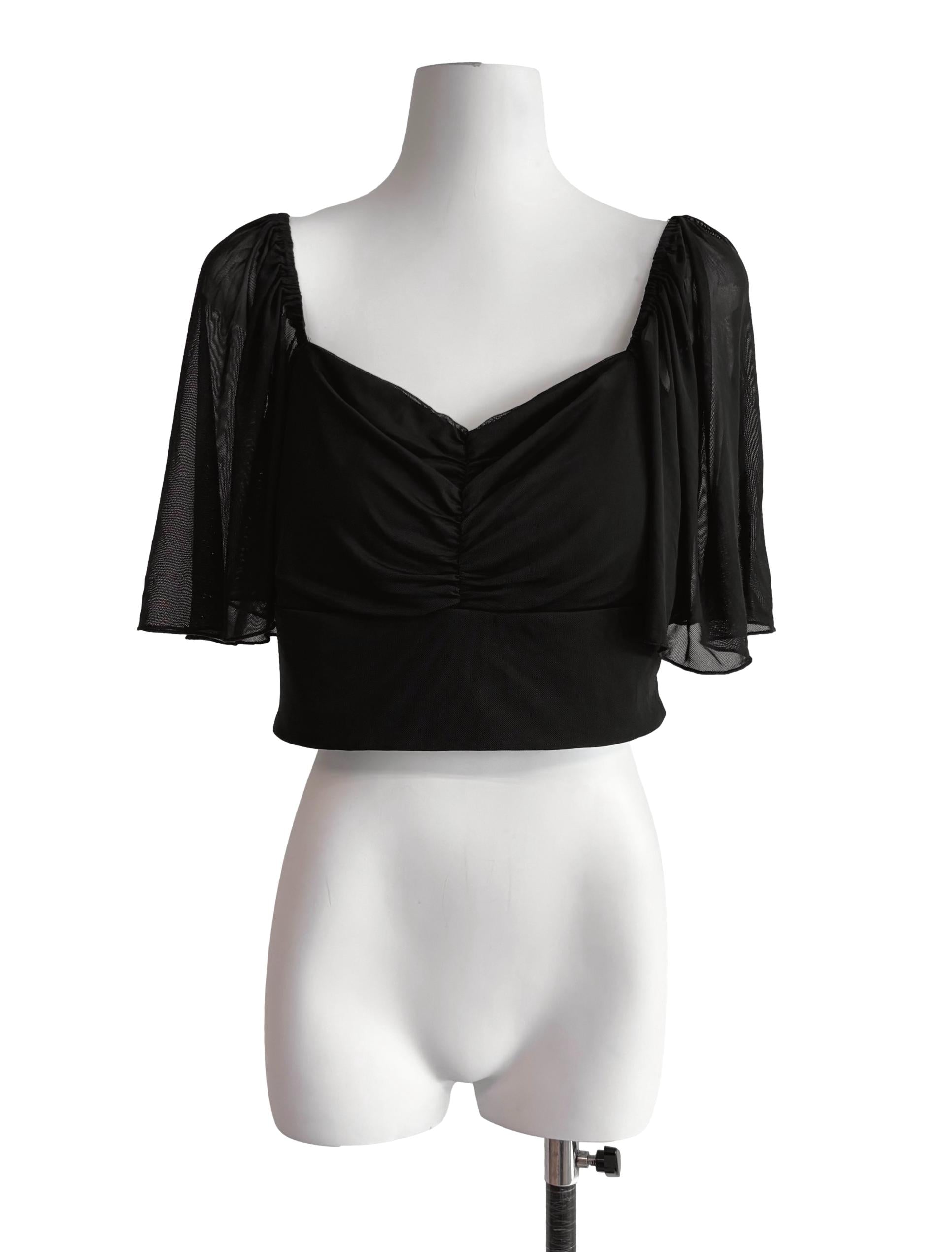 Black Mesh Sleeve Crop Top
