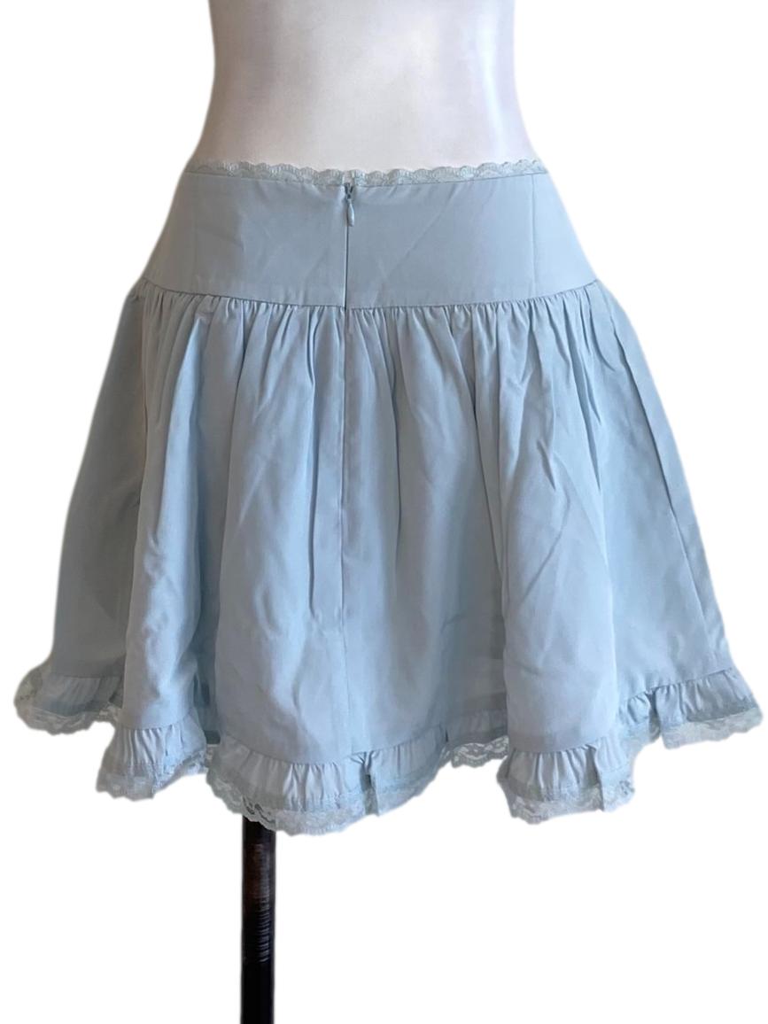 Sky Blue Lace Detail Flowy Mini A-Line Skirt