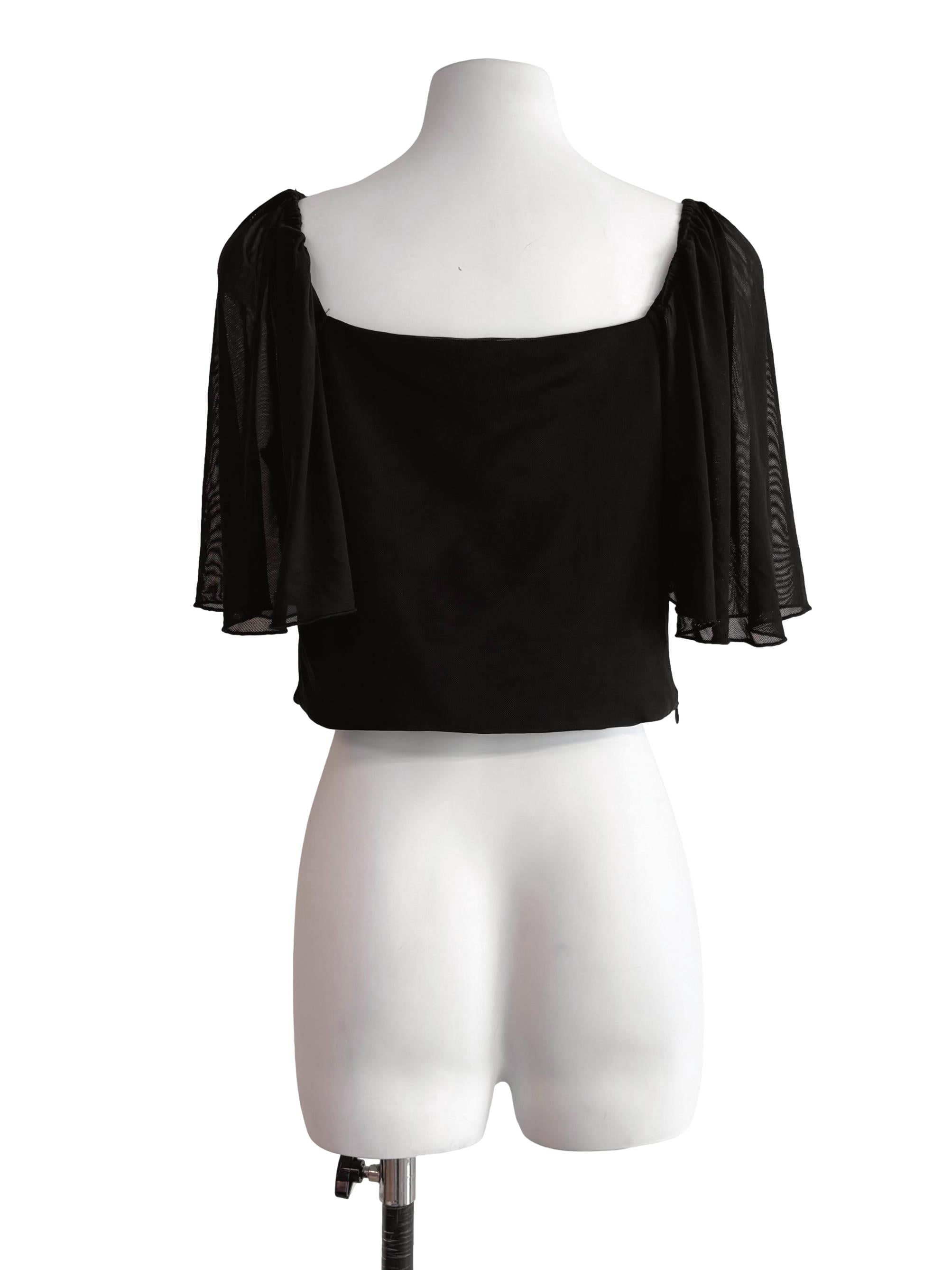 Black Mesh Sleeve Crop Top