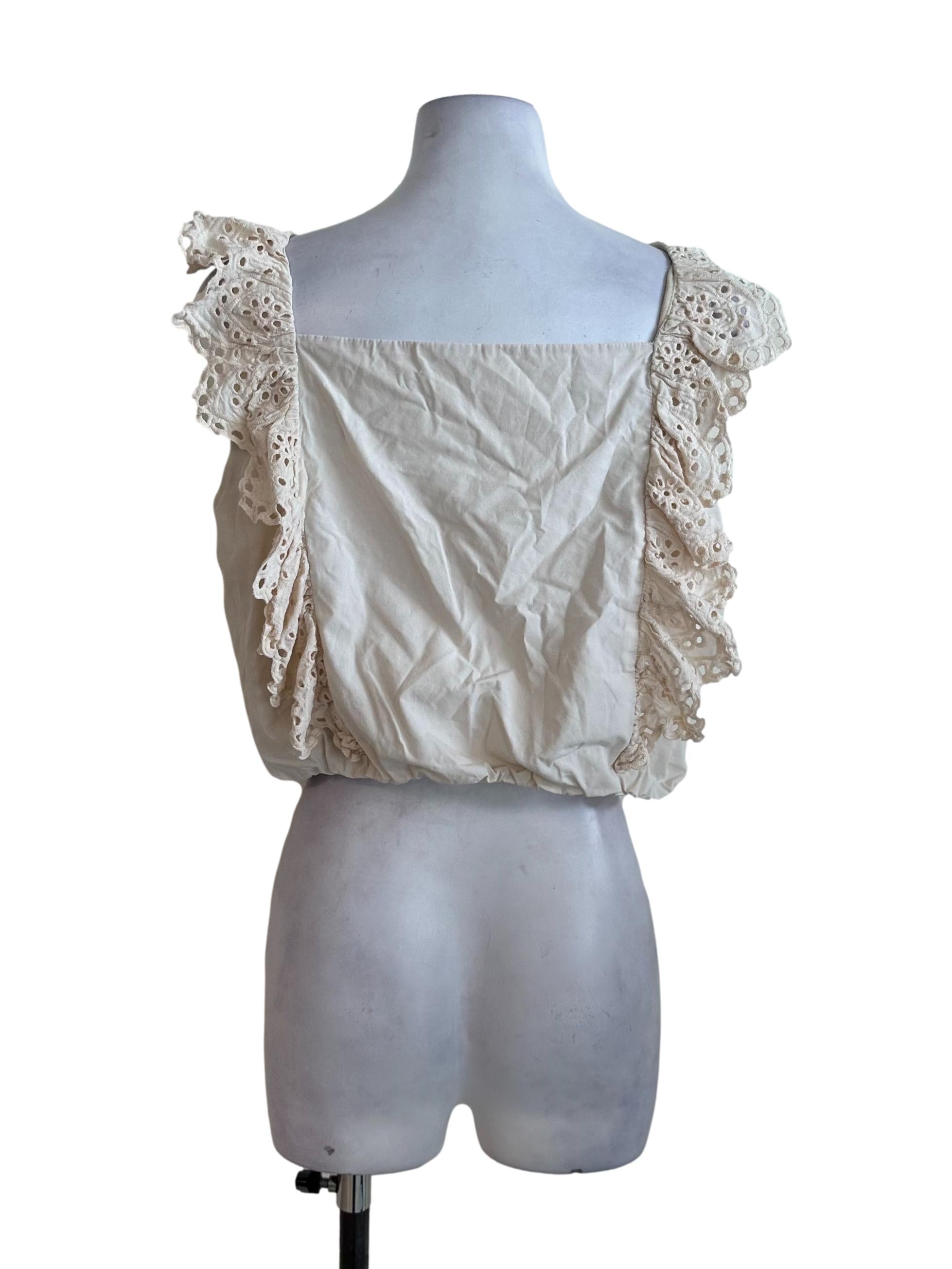 Sand Beige Eyelet Embroidery Square Neck Top