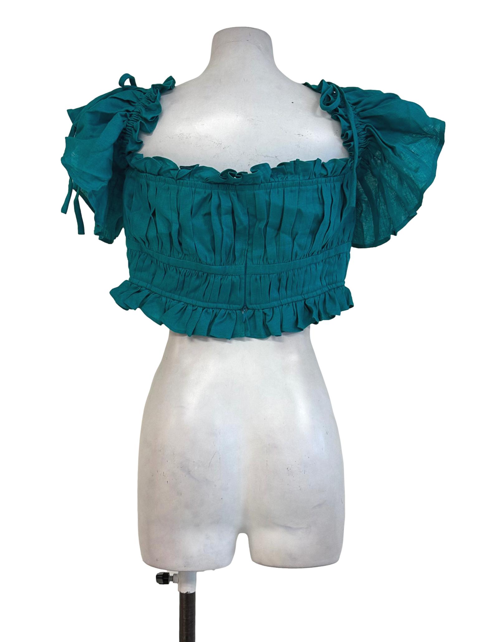 Turqoise Green Pattern Crop Top