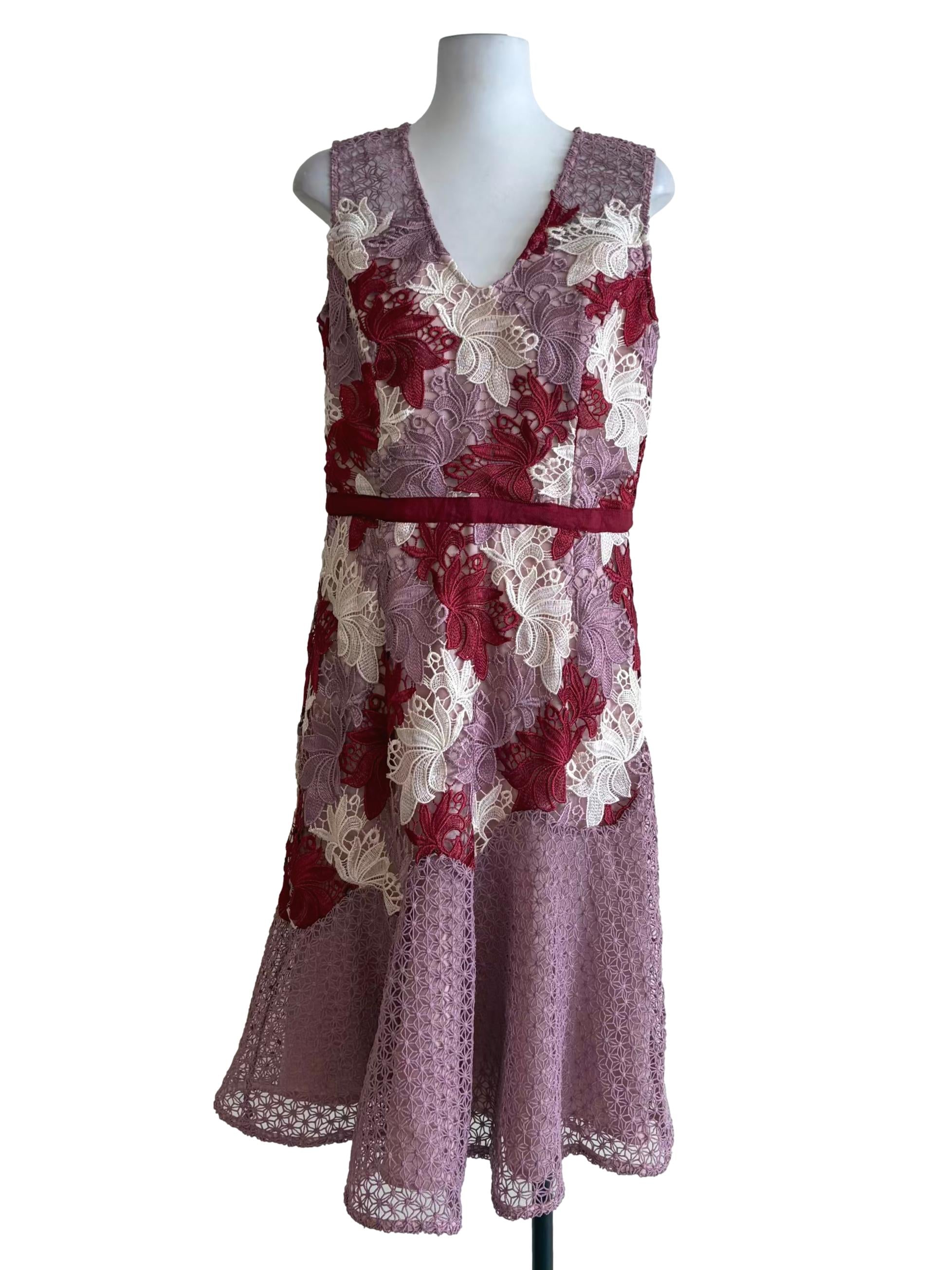 Lavender Purple Floral Red White Laced Embroidered Dress