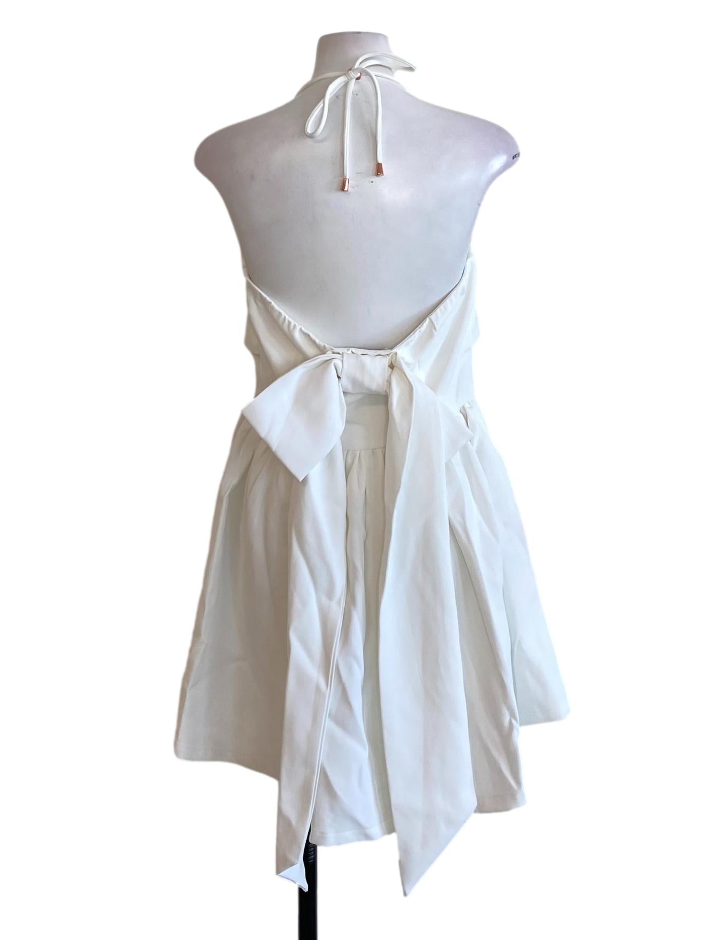 Soft White Halter Cape Bow A-Line Dress