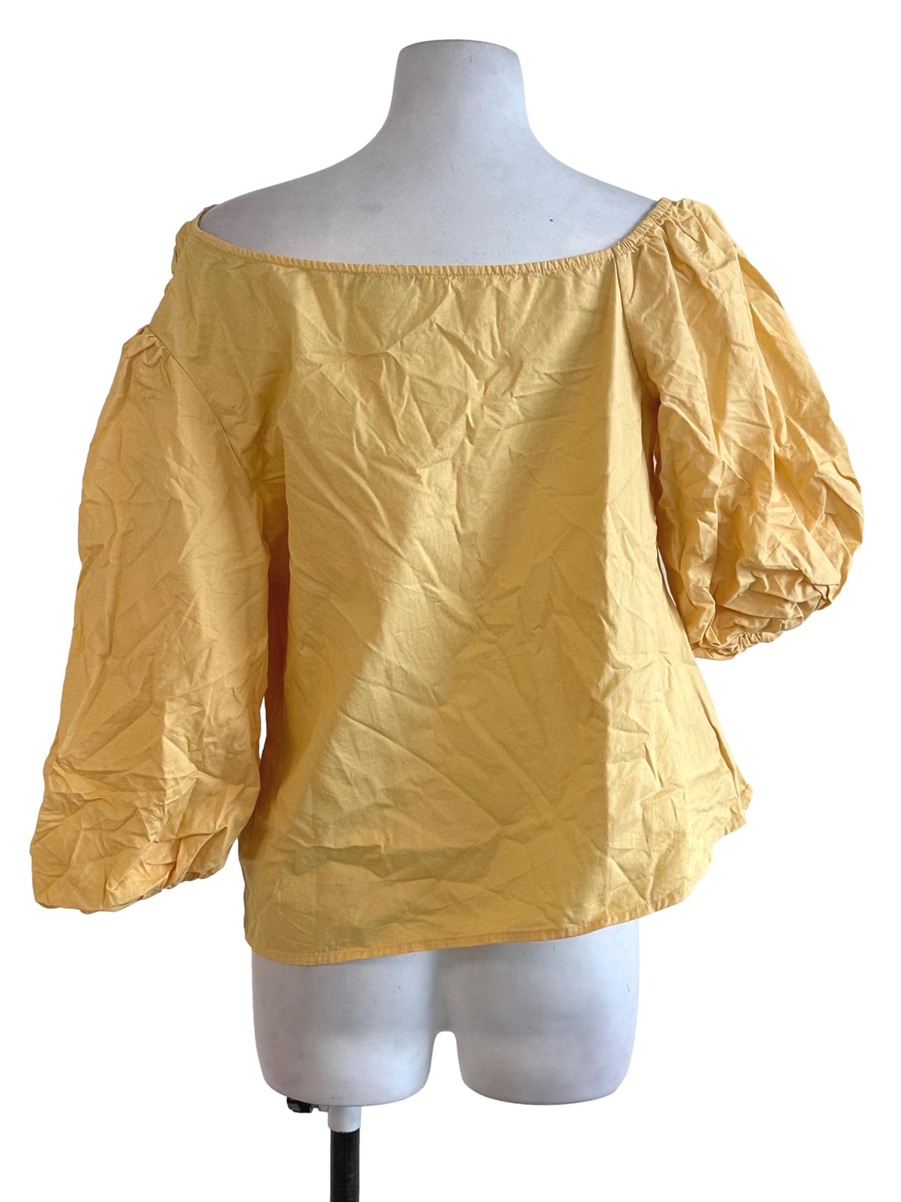 Love Bonito Buttercup Yellow Plain Puff Sleeve Top | REFASH