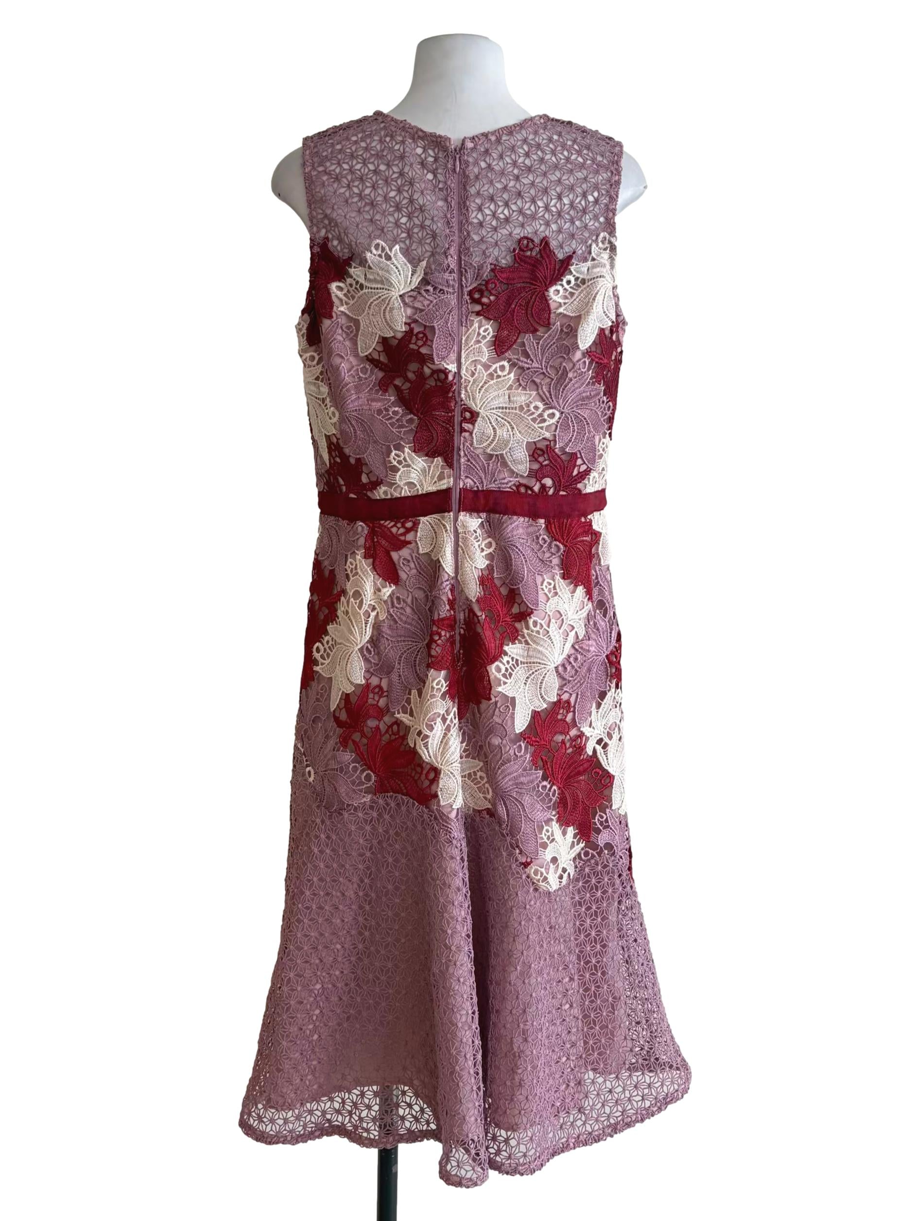Lavender Purple Floral Red White Laced Embroidered Dress