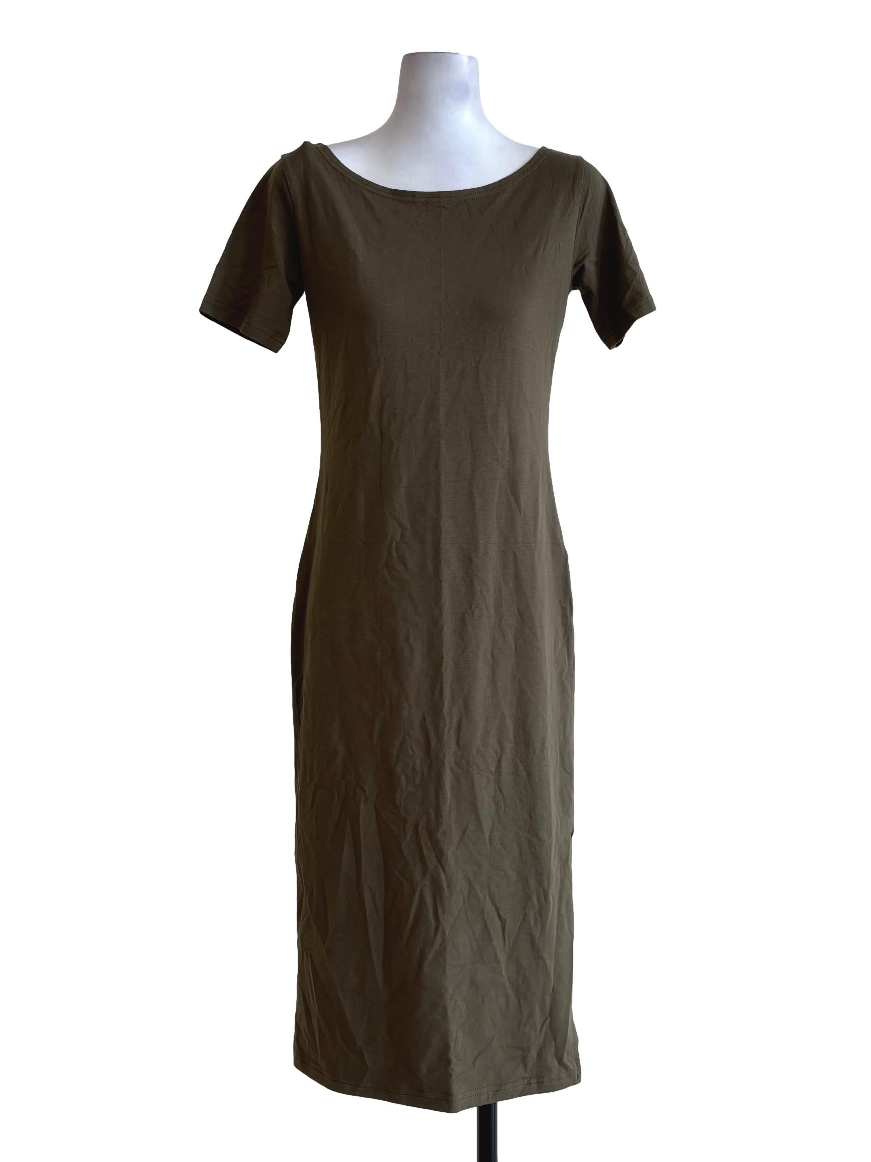 Olive Green Short Sleeve Shirt Dress