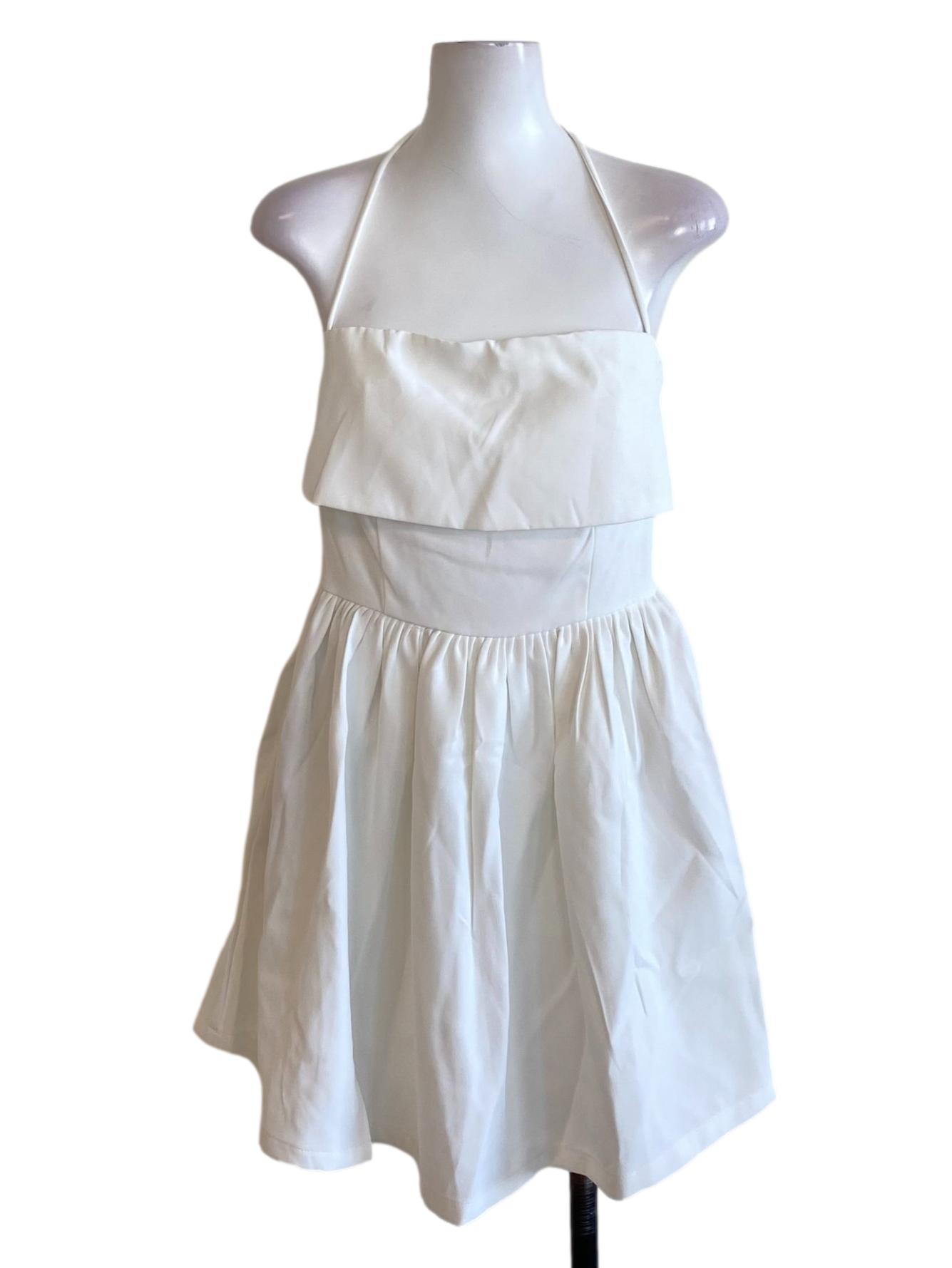 Soft White Halter Cape Bow A-Line Dress