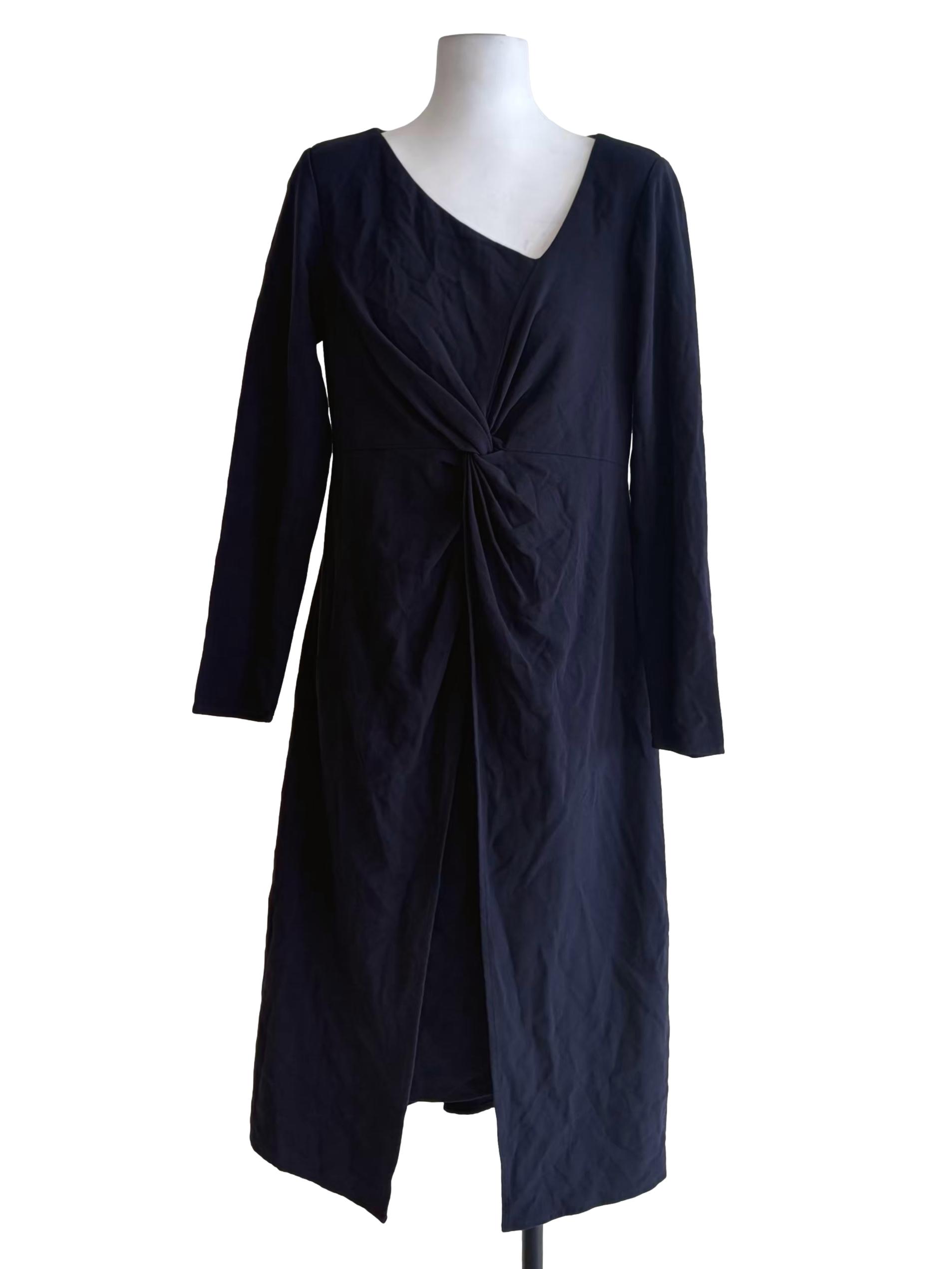 Navy Blue Front Twist Long Sleeve Dress