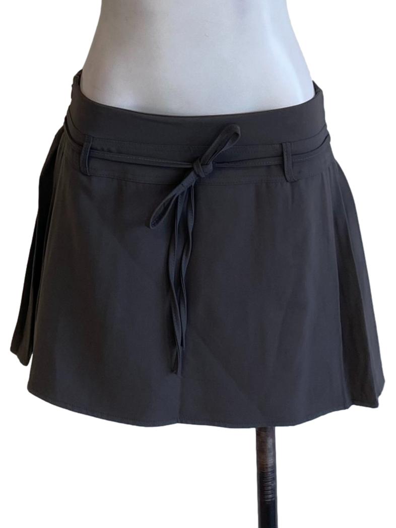 Dark Anchor Grey Black Tie Waist Cropped Mini Skirt