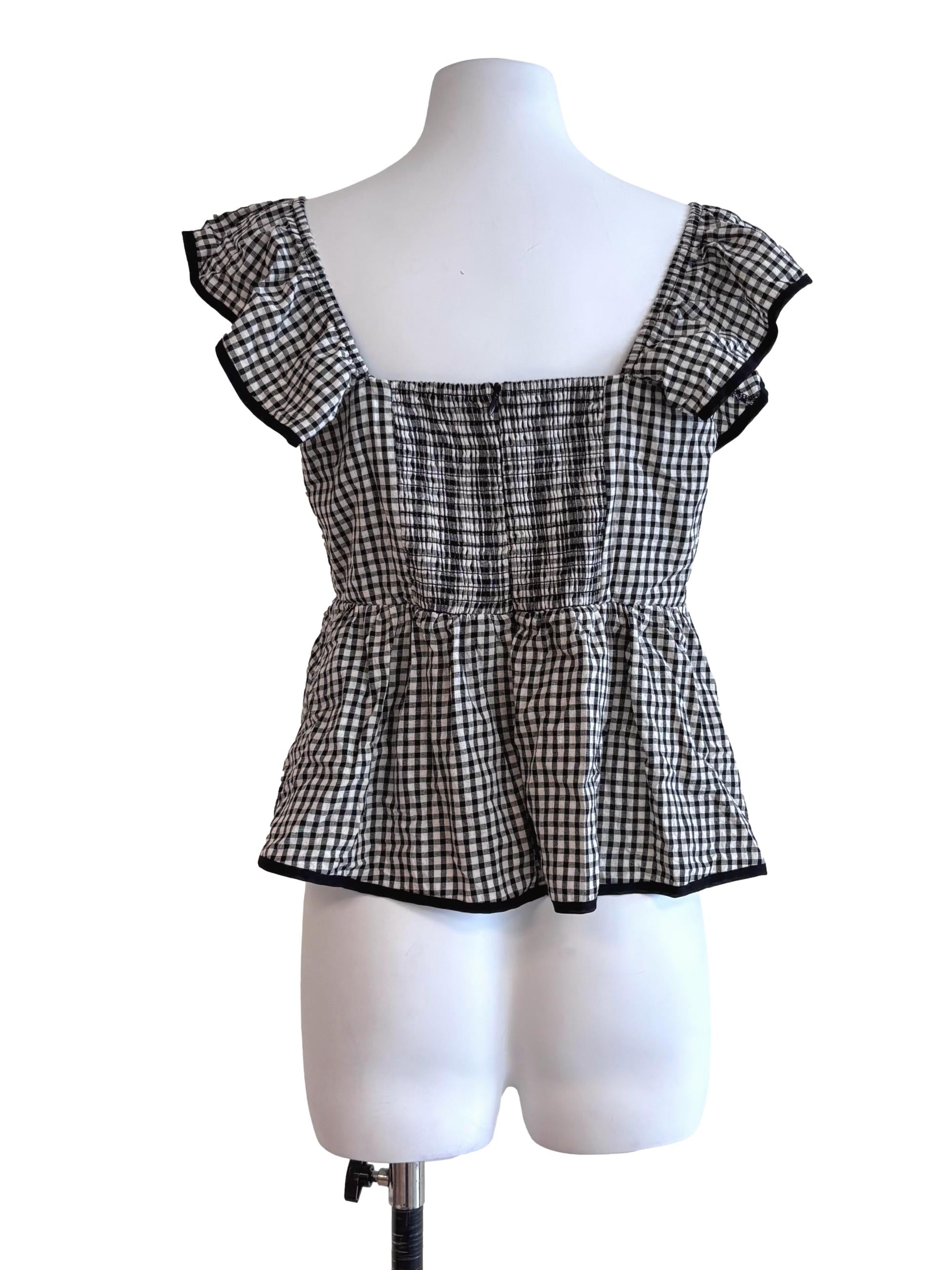 Black Gingham Padded Ruffle Top