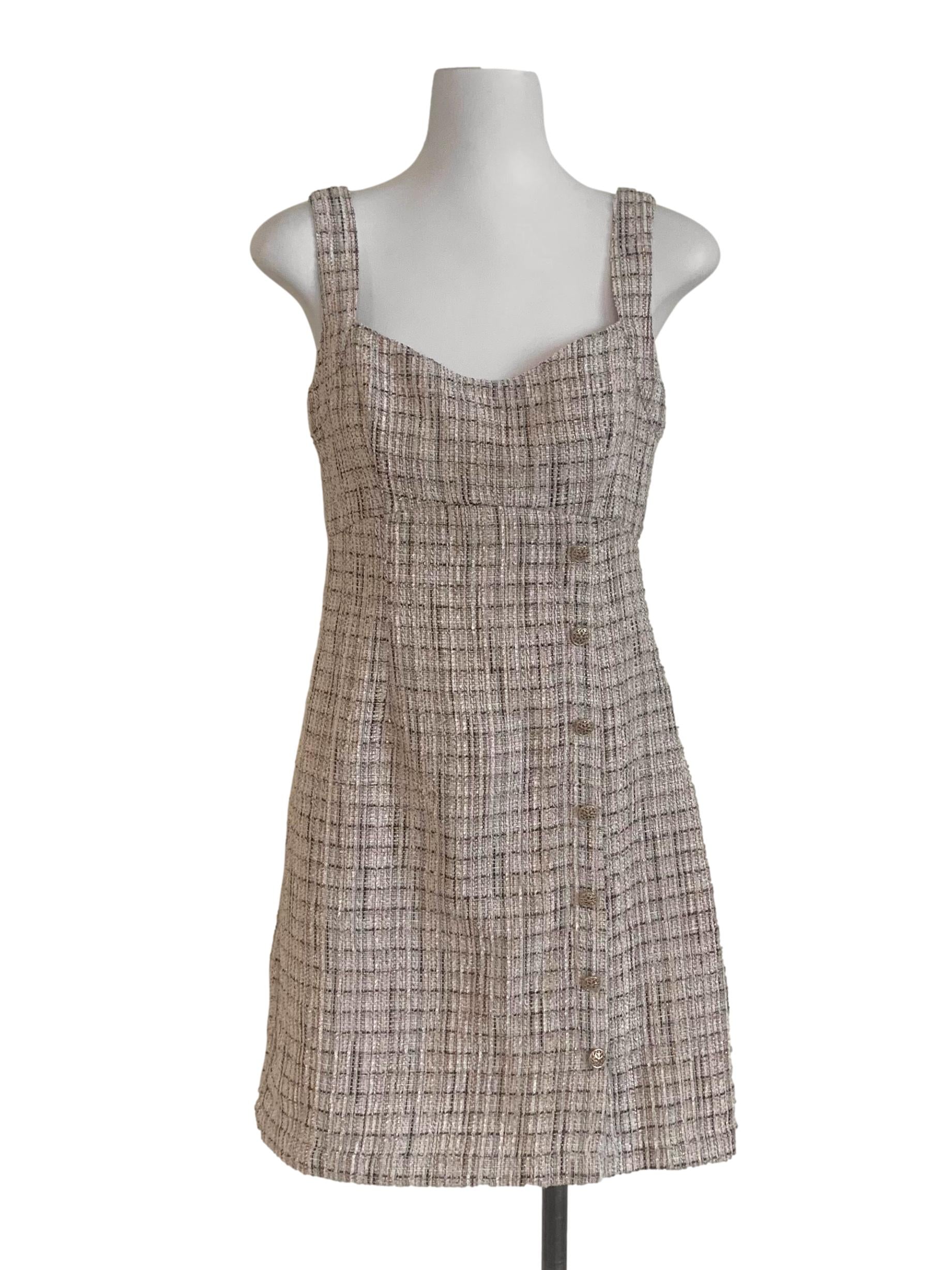 Sepia Beige Tweed A-Line Dress LB
