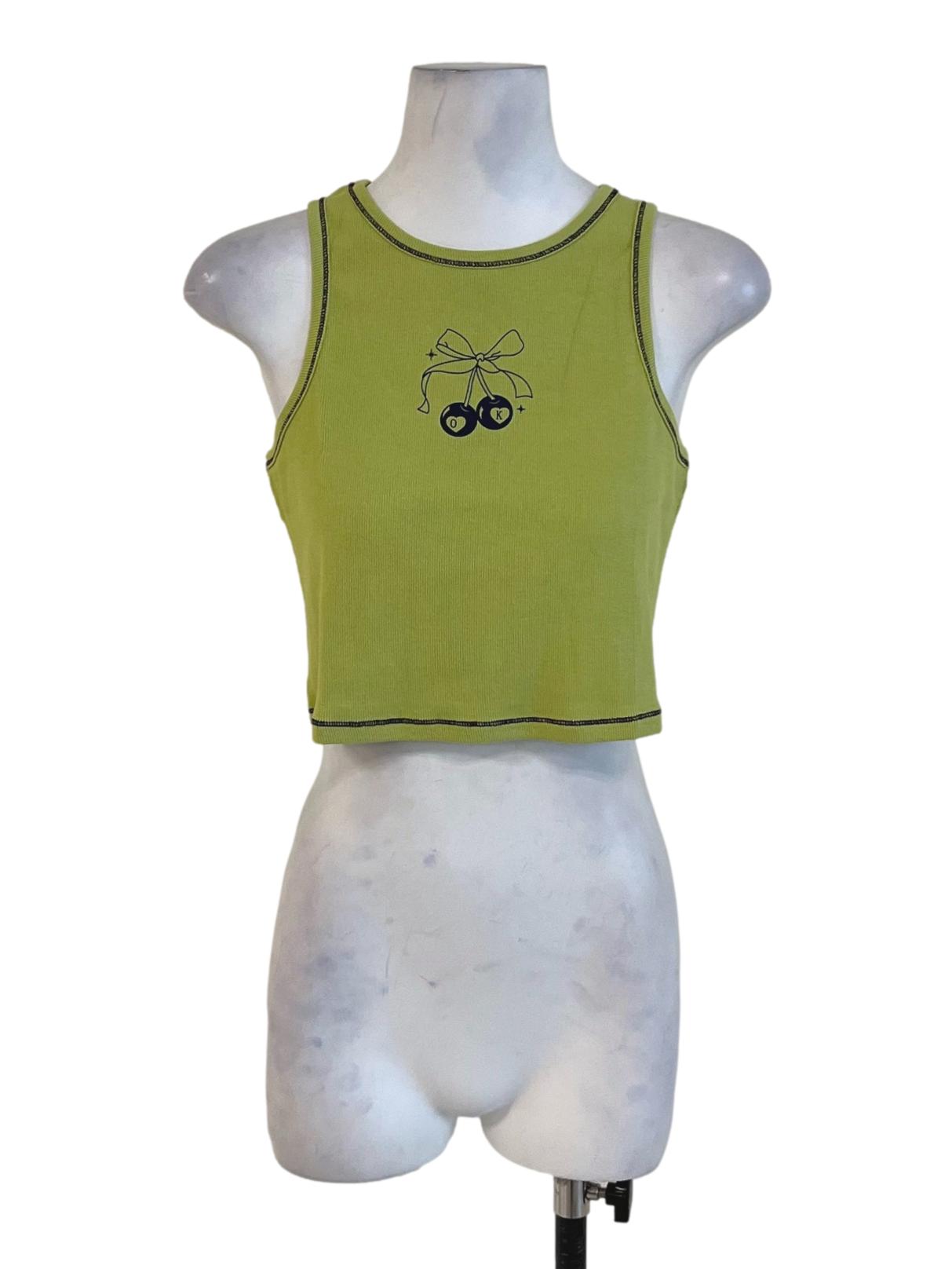 Green Cherry Contrast Racercut Top