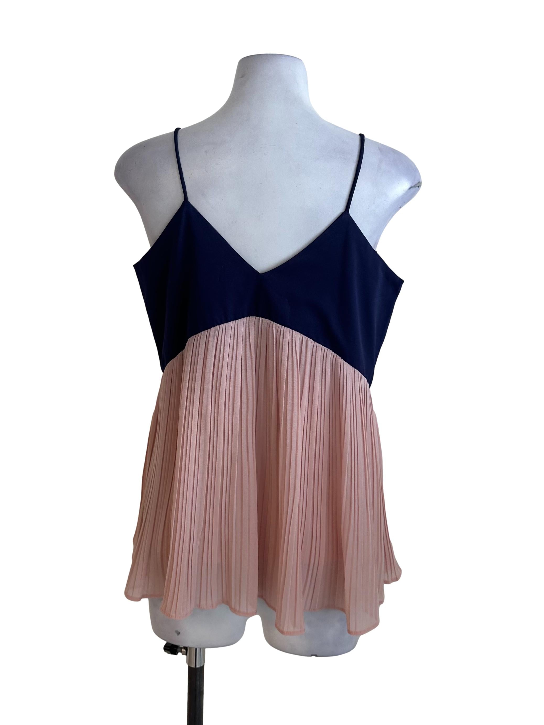 Blue Pink Pleated Top