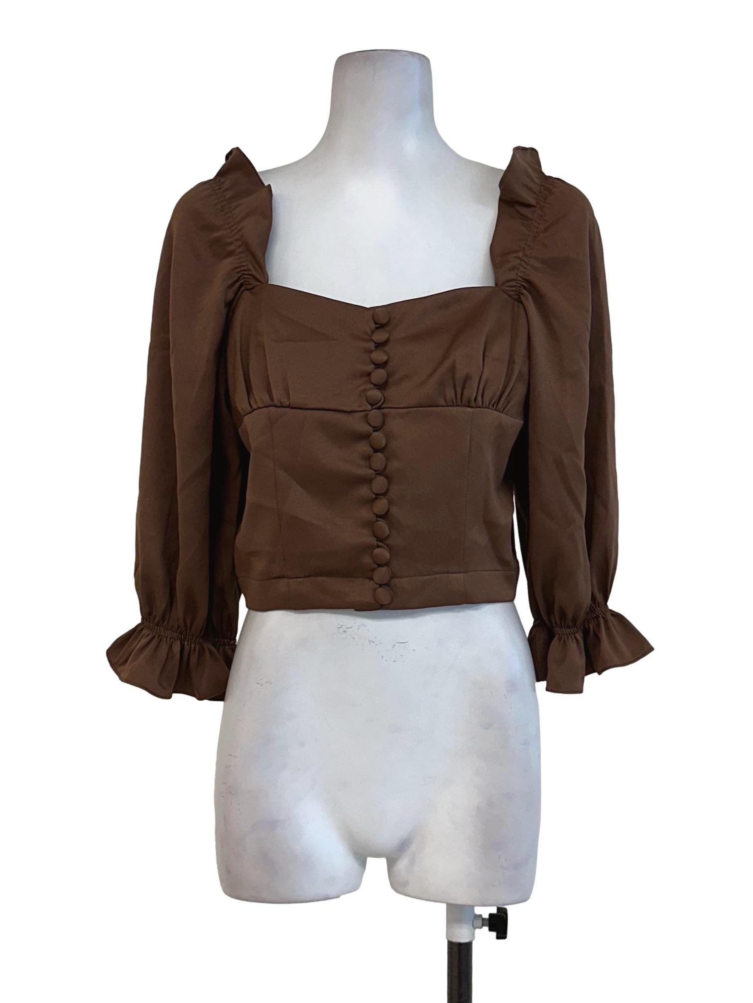 Wood Brown Plain Crop Top