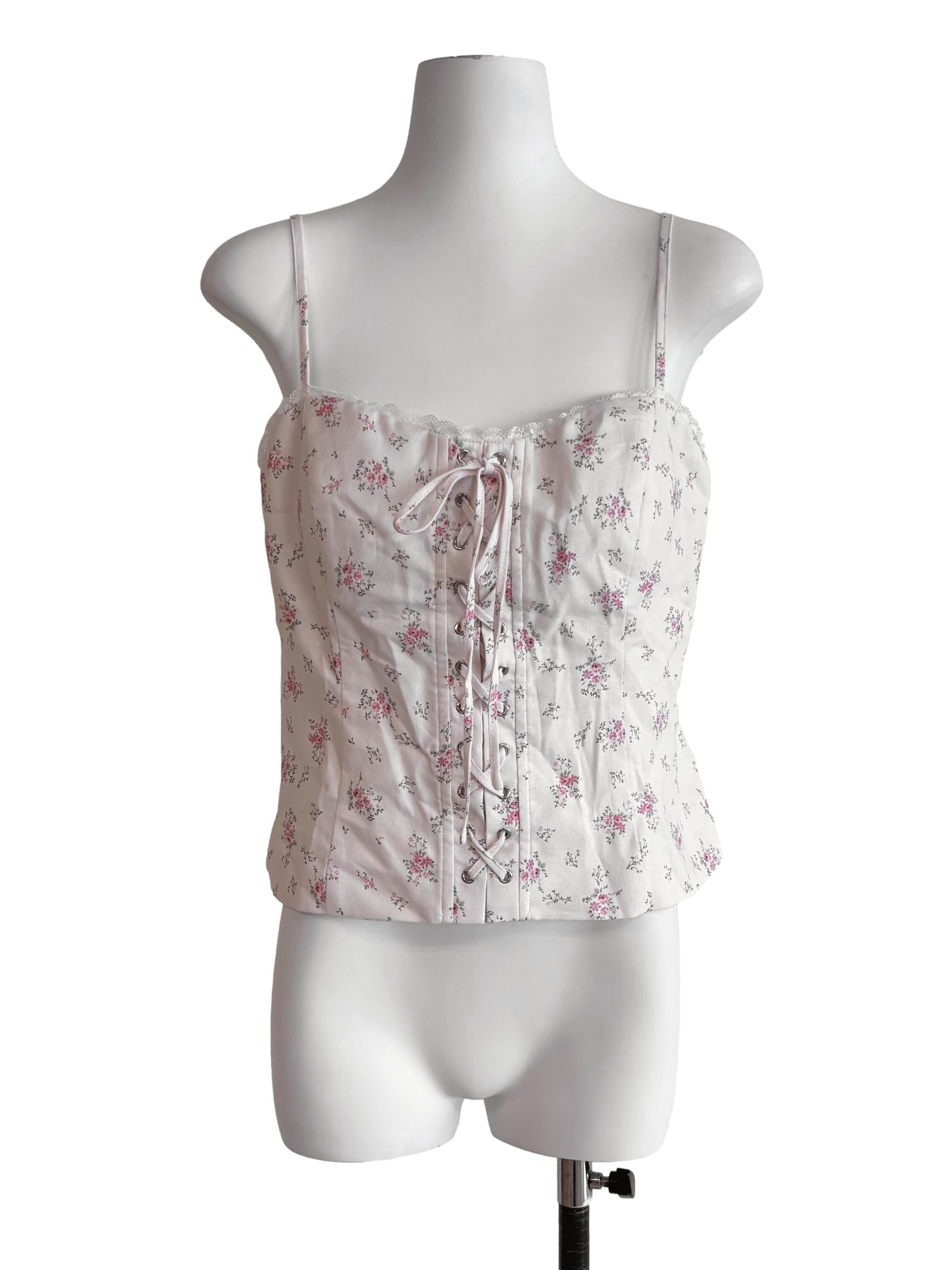 Cream Arabella Padded Floral Corset Lace Trim Top