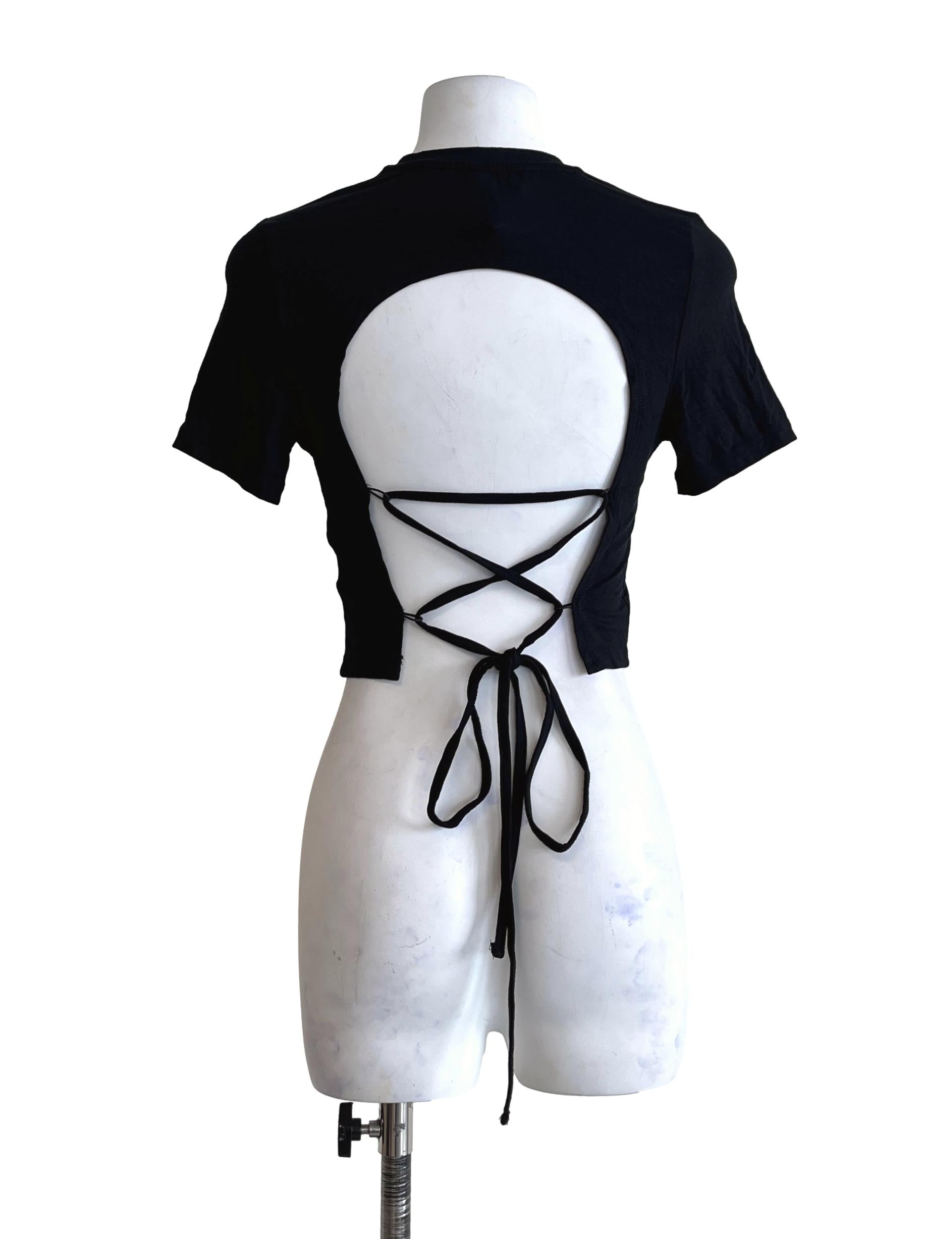 Ink Black Halter Short Sleeve Top