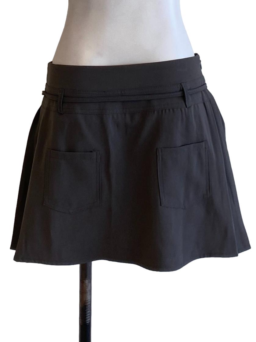 Dark Anchor Grey Black Tie Waist Cropped Mini Skirt