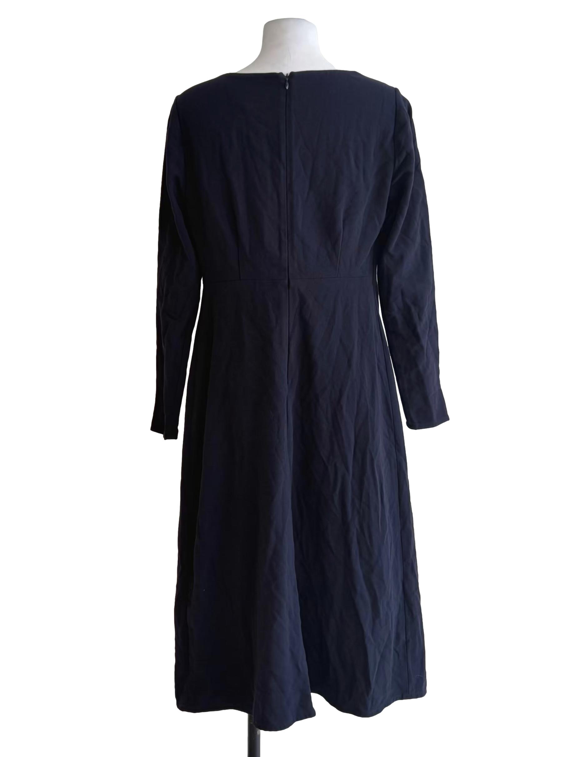 Navy Blue Front Twist Long Sleeve Dress