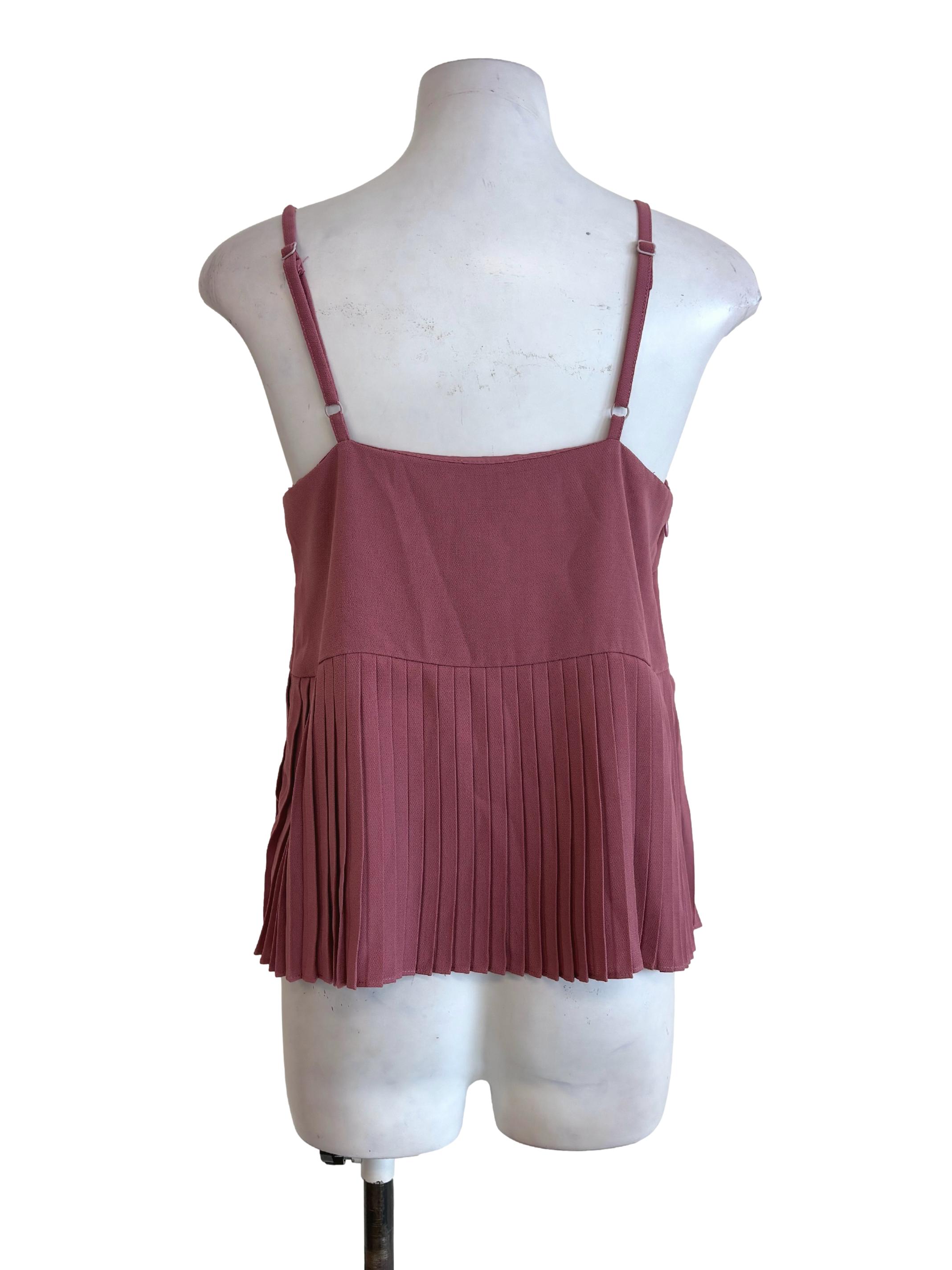 Dark Rouge Pink Knife Pleated Top