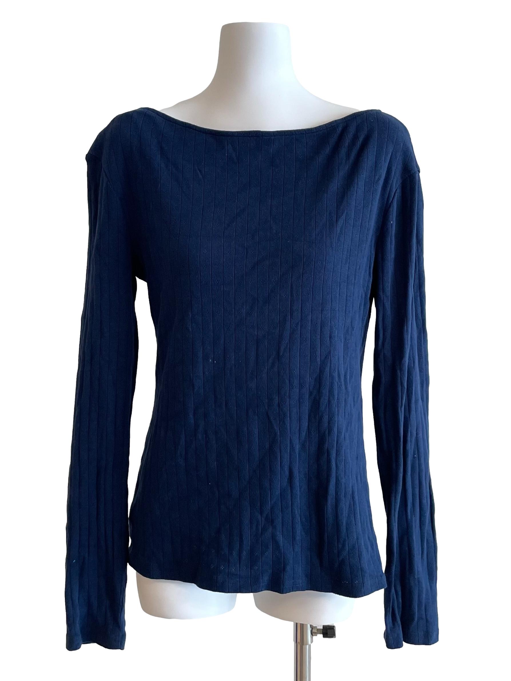 Navy Boat Neck Knit Top