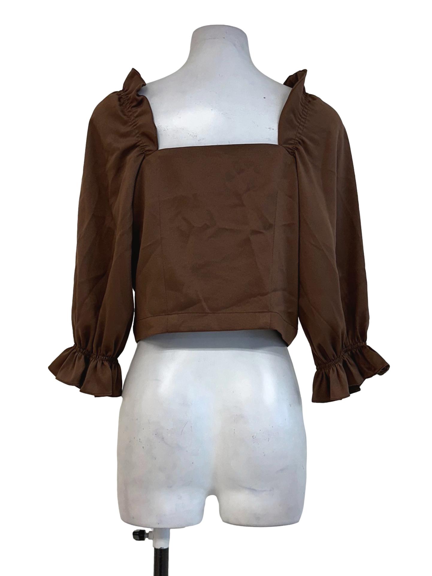 Wood Brown Plain Crop Top