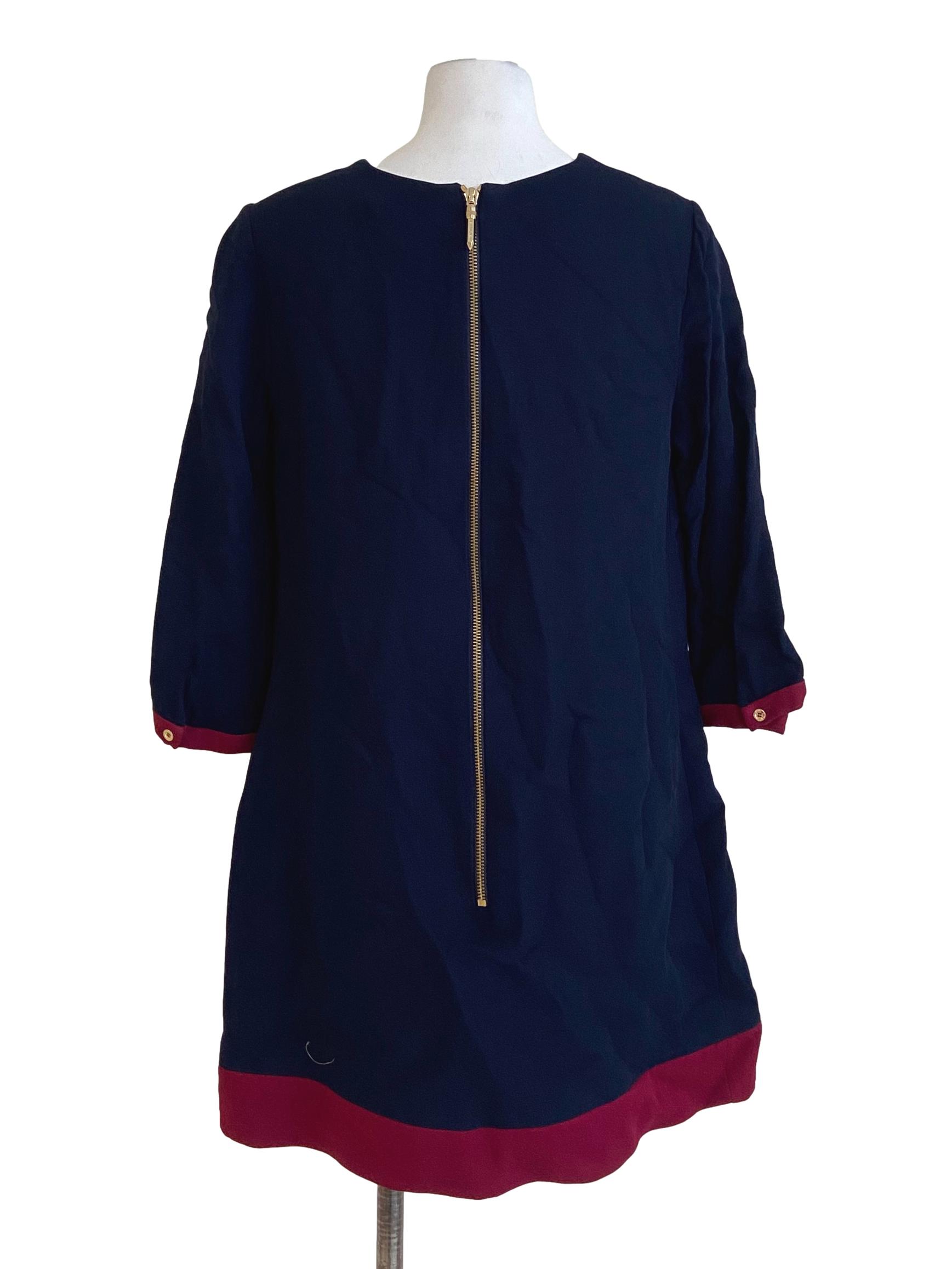 Dark Blue & Red Herringbone Shift Dress
