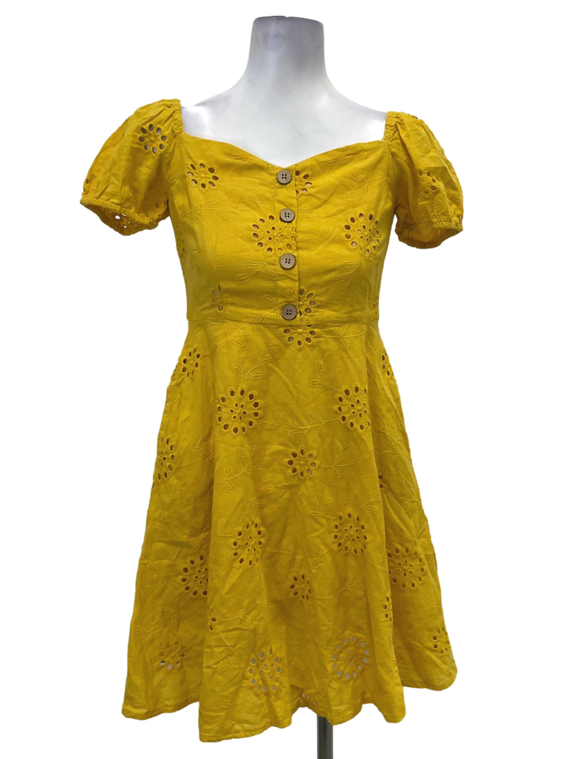 Mustard Yellow Eyelet Skater Dress