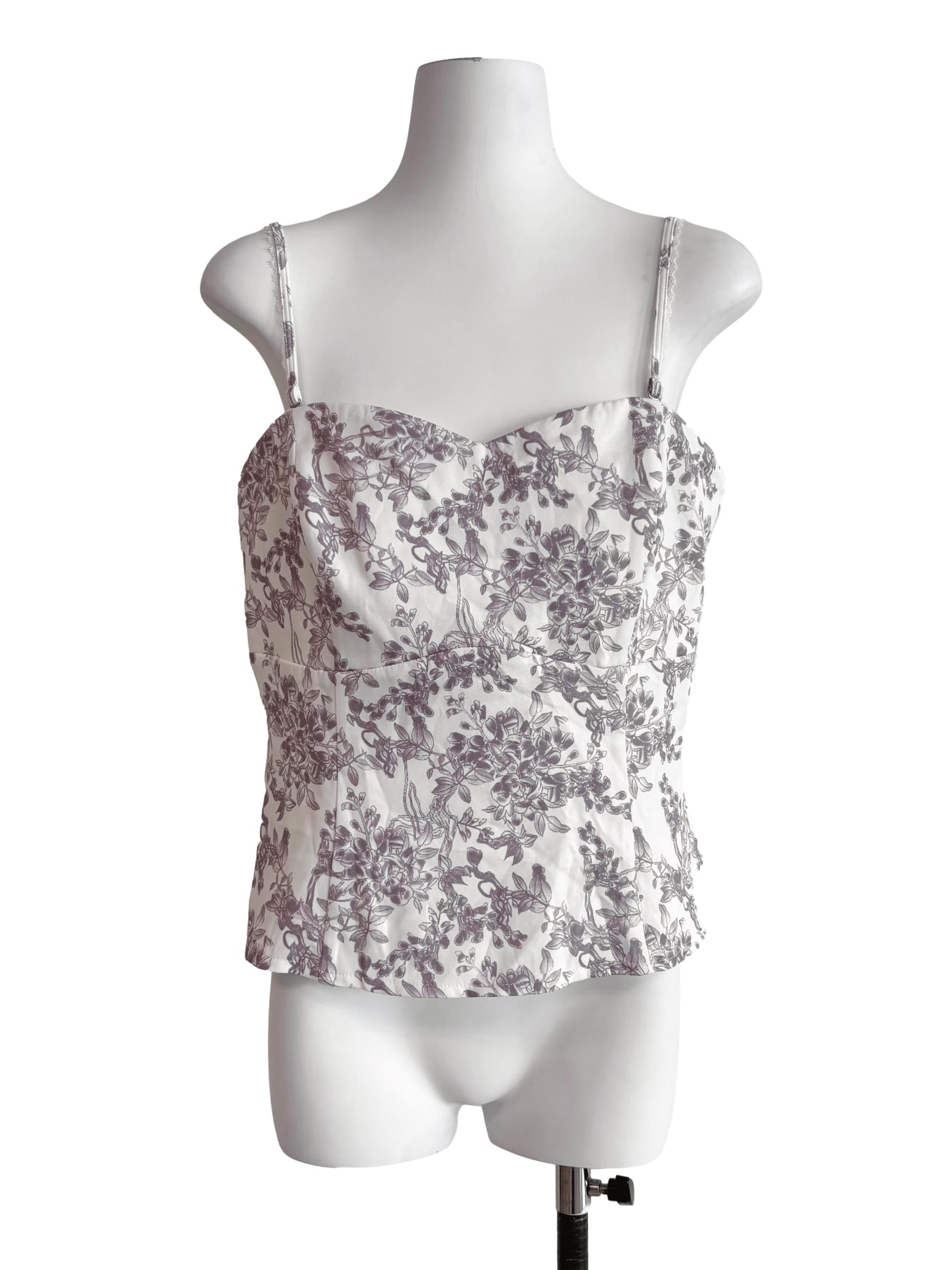 White Prints Sweetheart Top
