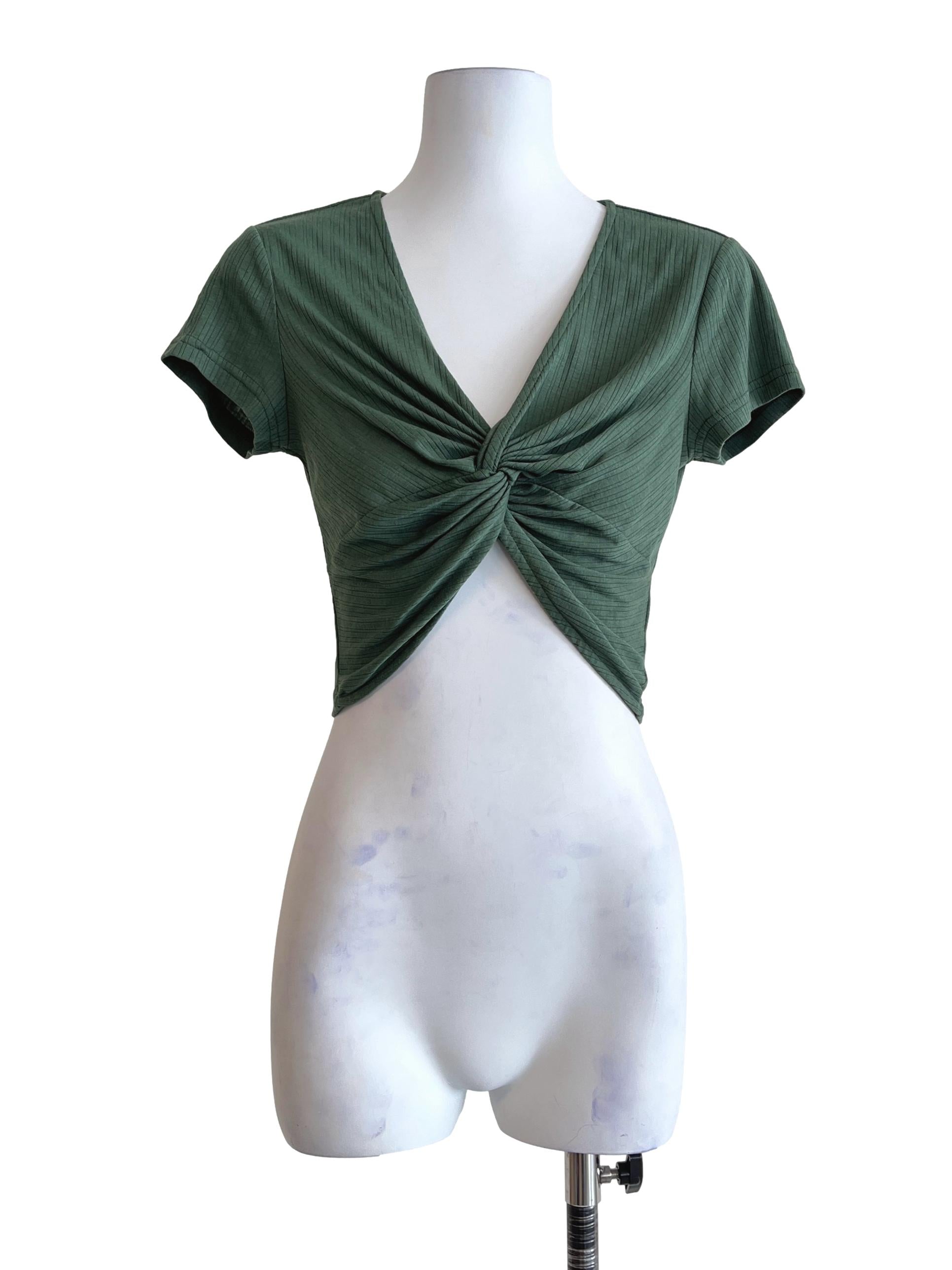 Pine Green V-Neck Short Sleeve Top