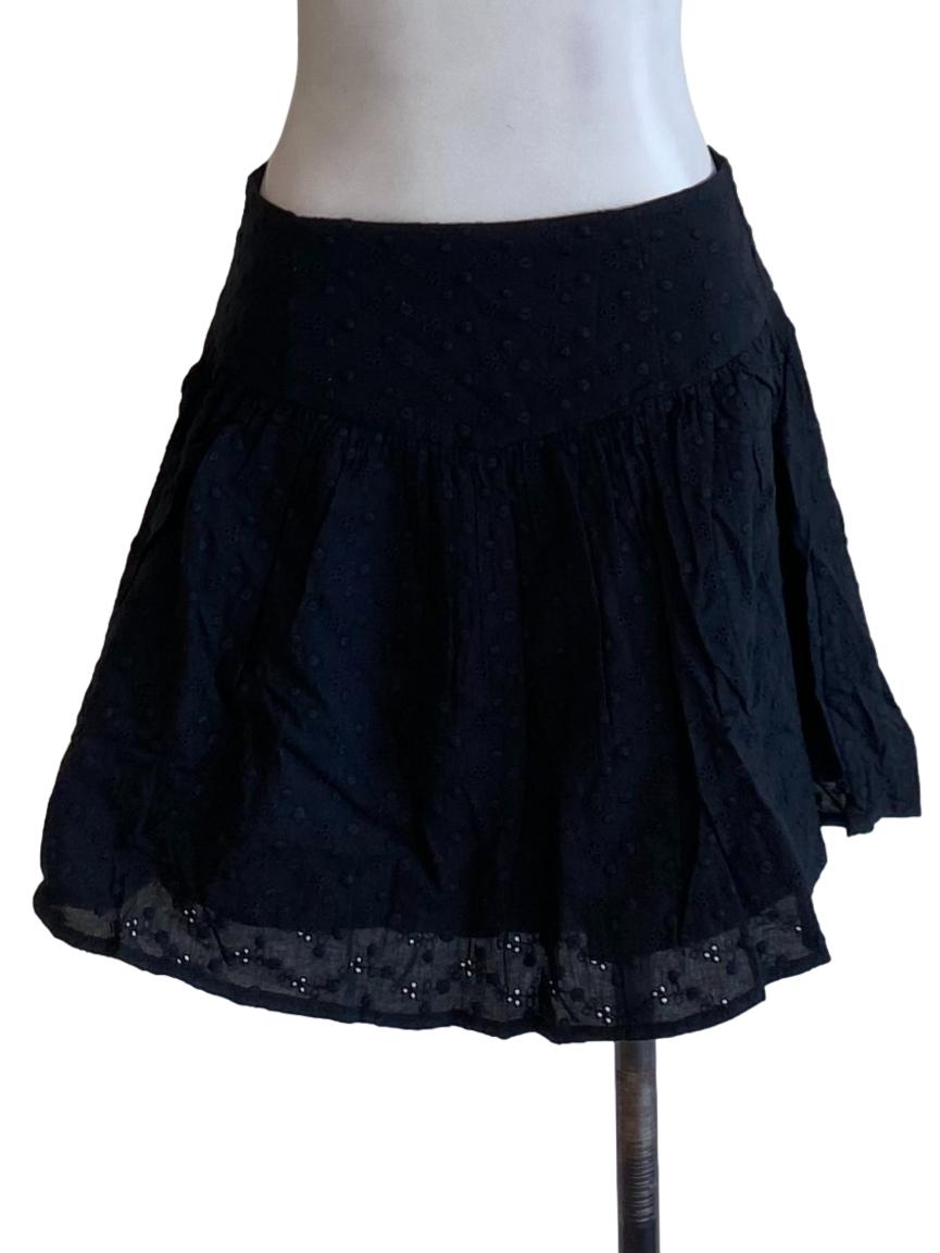 Sable Black Floral Embroidered Mini A-Line Skirt