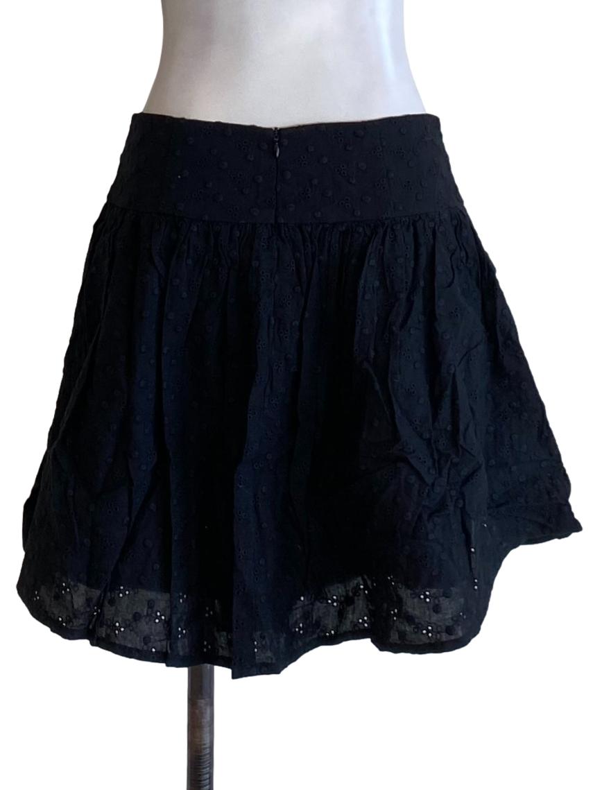 Sable Black Floral Embroidered Mini A-Line Skirt