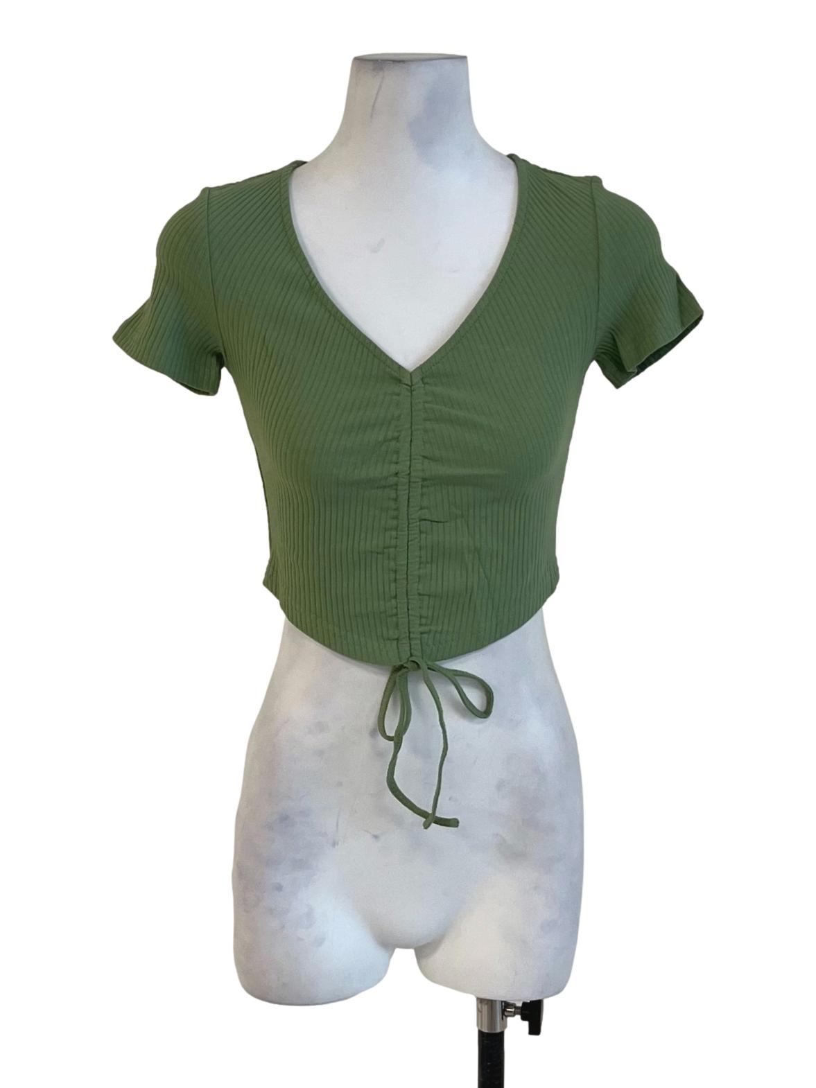 Green Shea Drawstring Ribbed Top