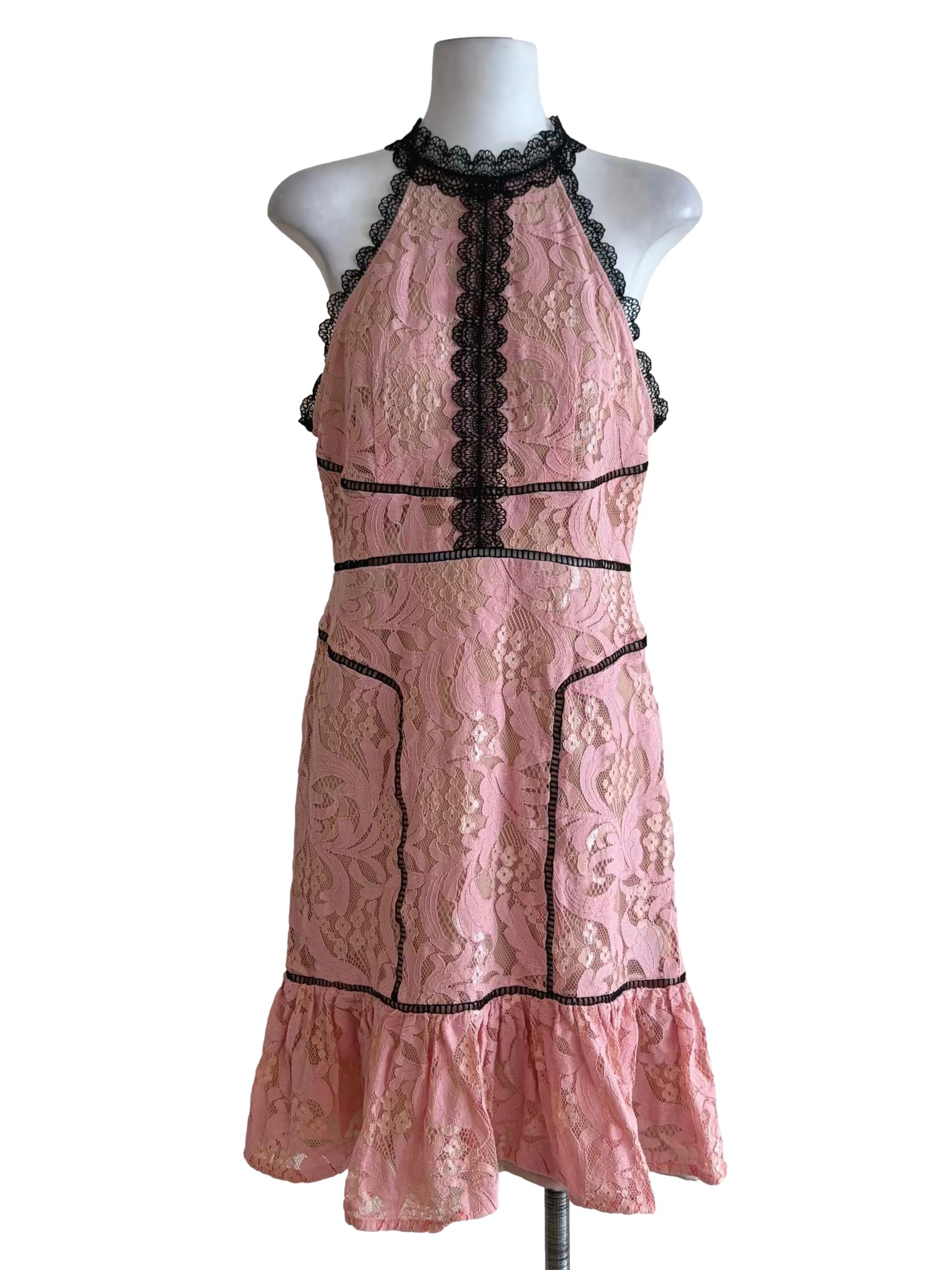 Blush Pink Laced High Neck Dress