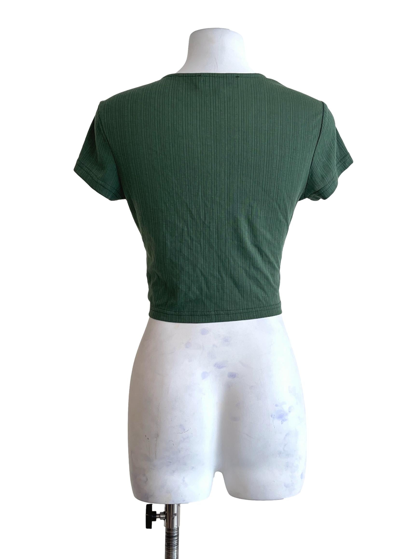 Pine Green V-Neck Short Sleeve Top