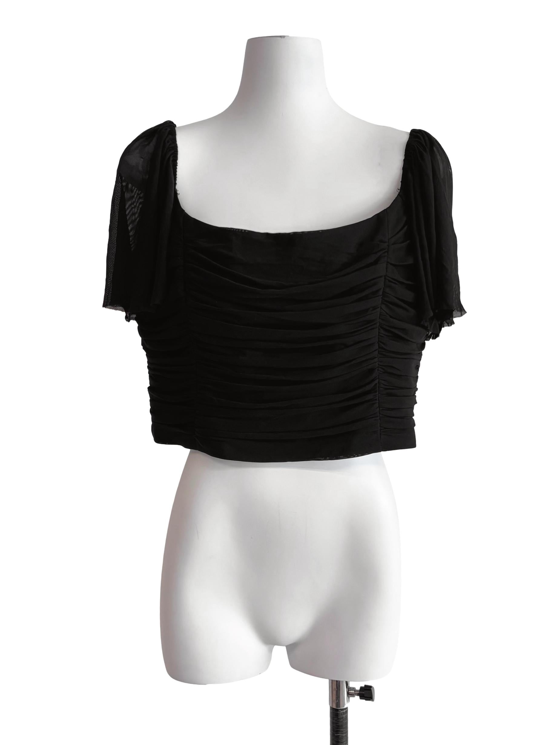 Black Drape Mesh Sleeve Top