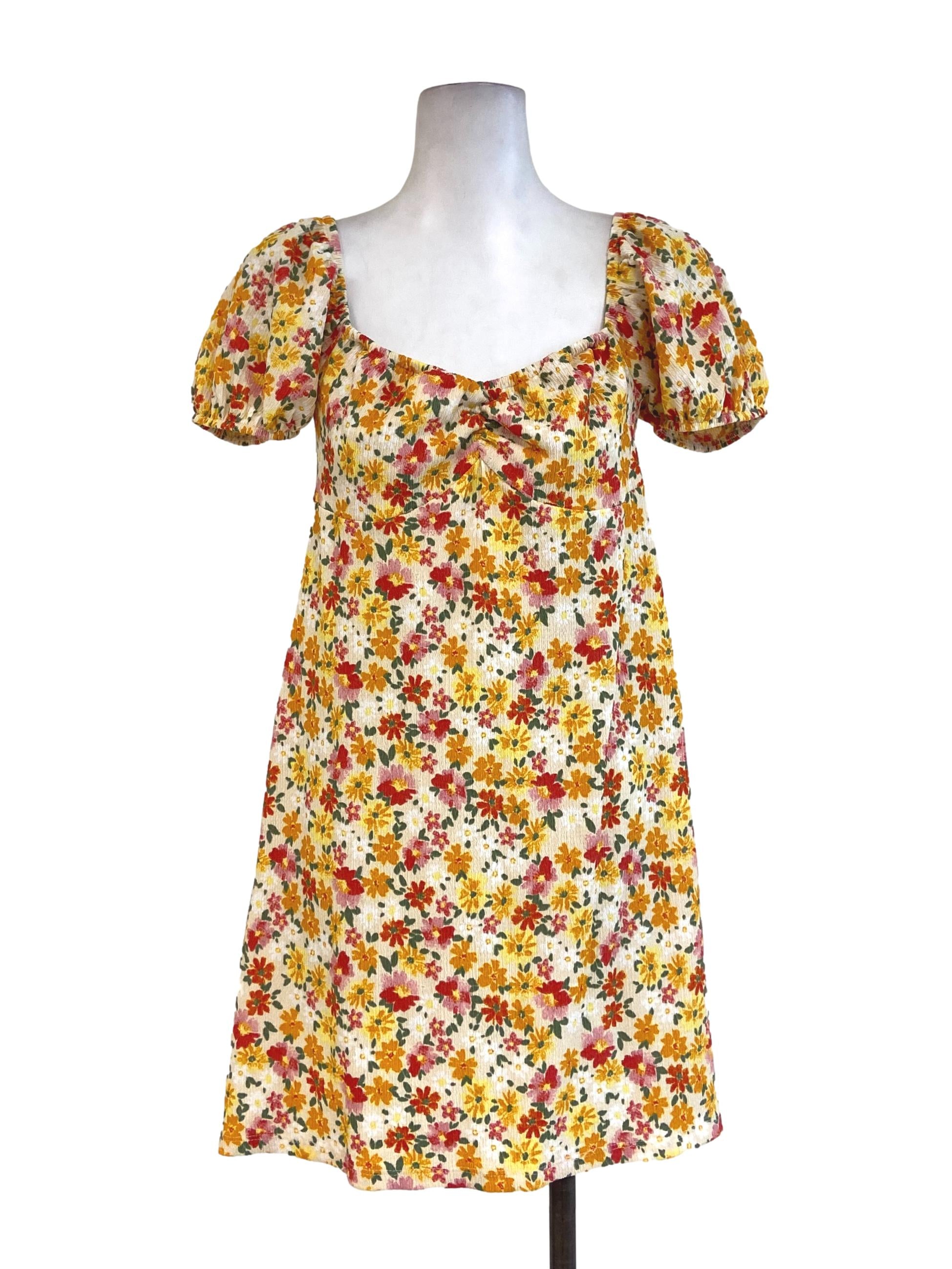 White & Orange Floral Babydoll Dress