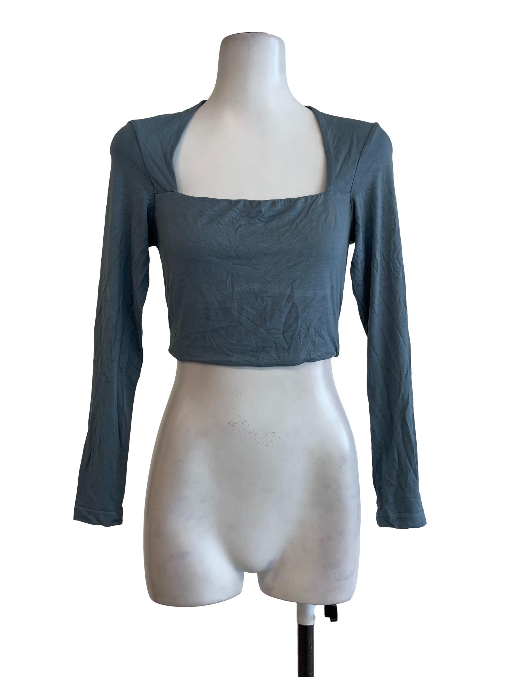 Spruce Blue Box Neck Cropped Top