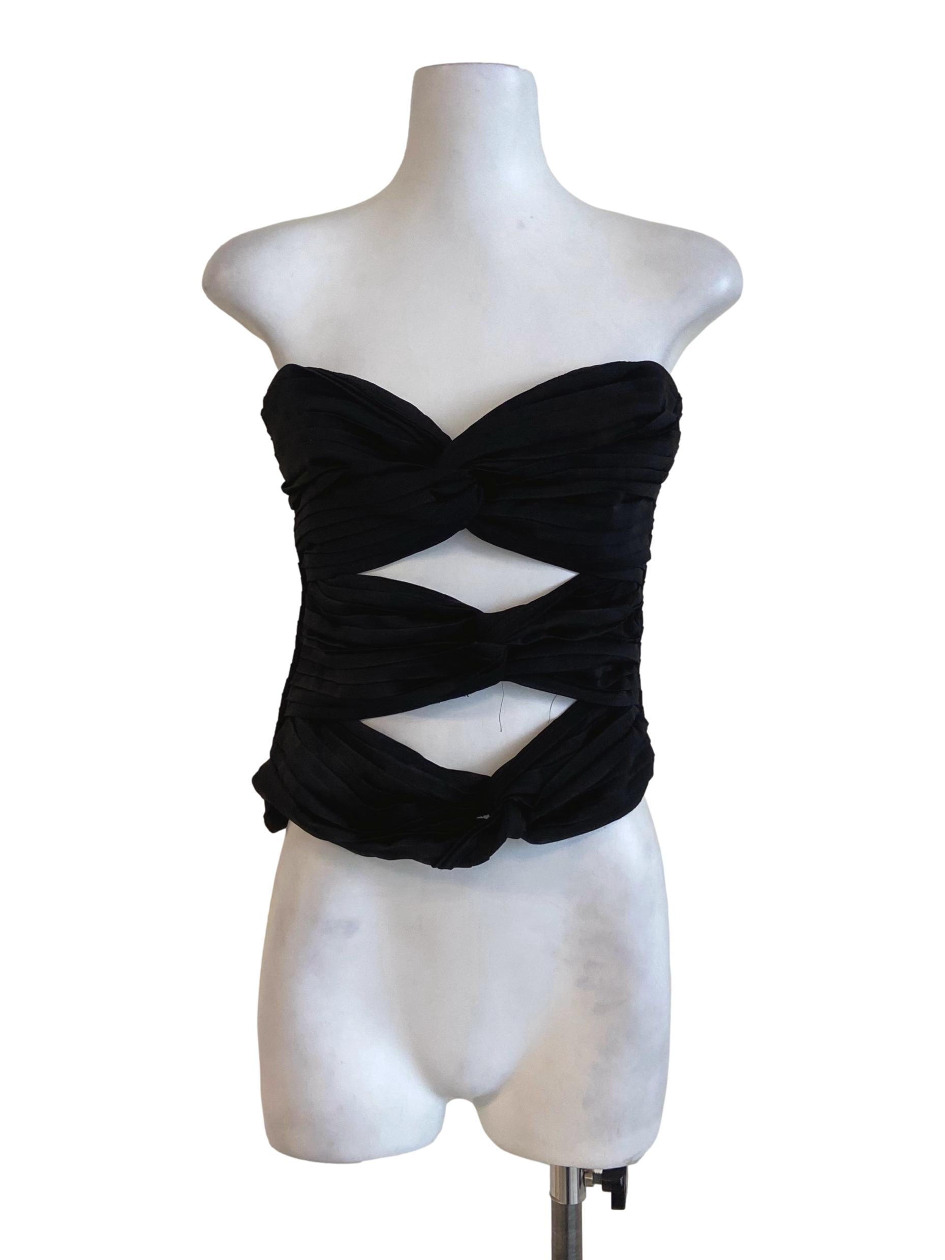 Black Strapless Pleated Crop Top