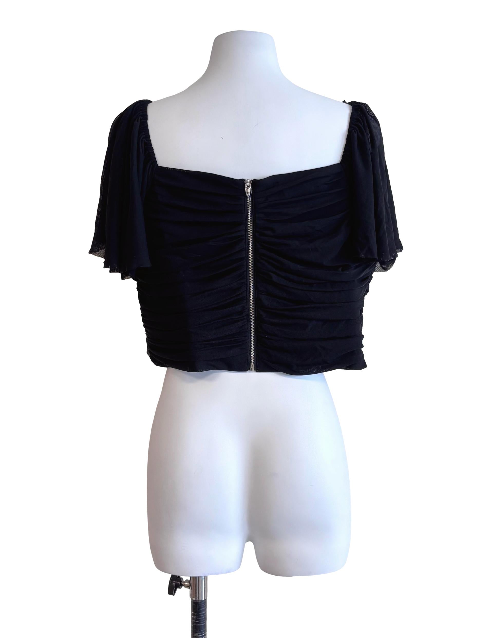 Black Drape Mesh Sleeve Top