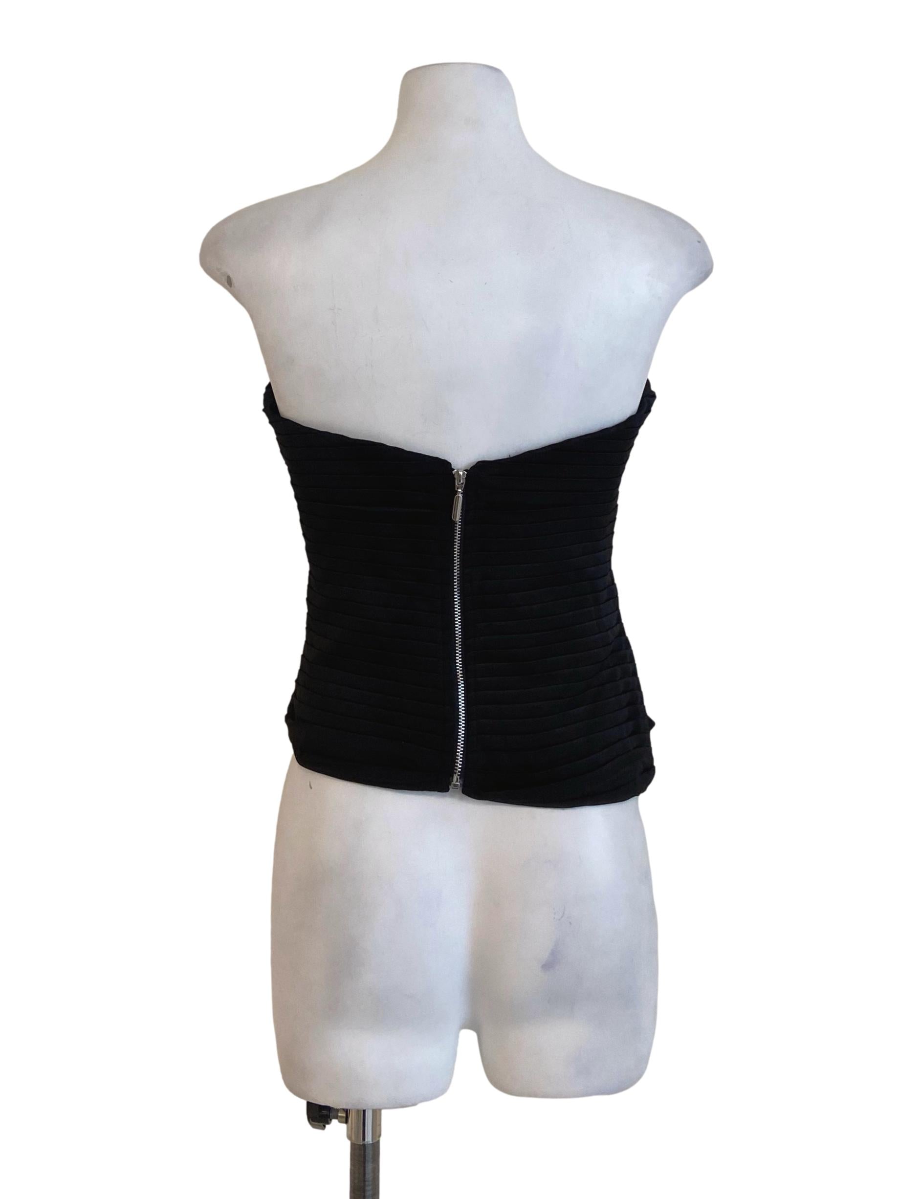 Black Strapless Pleated Crop Top