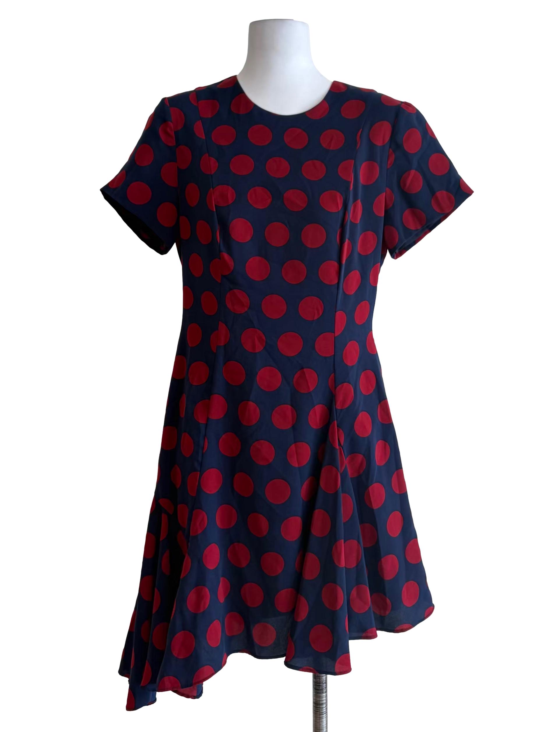 Midnight Blue Red Polka Dot A-Line Dress