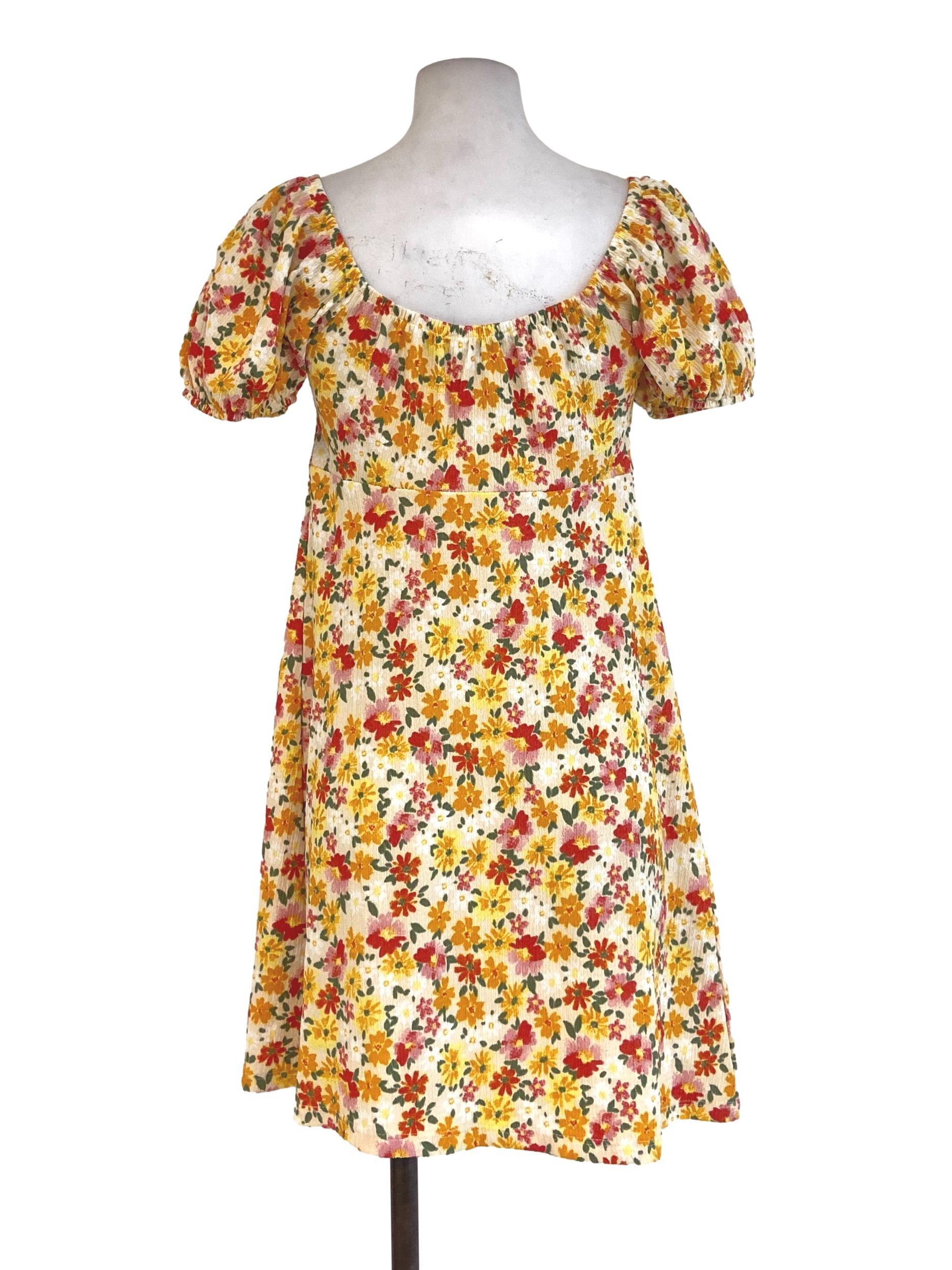 White & Orange Floral Babydoll Dress