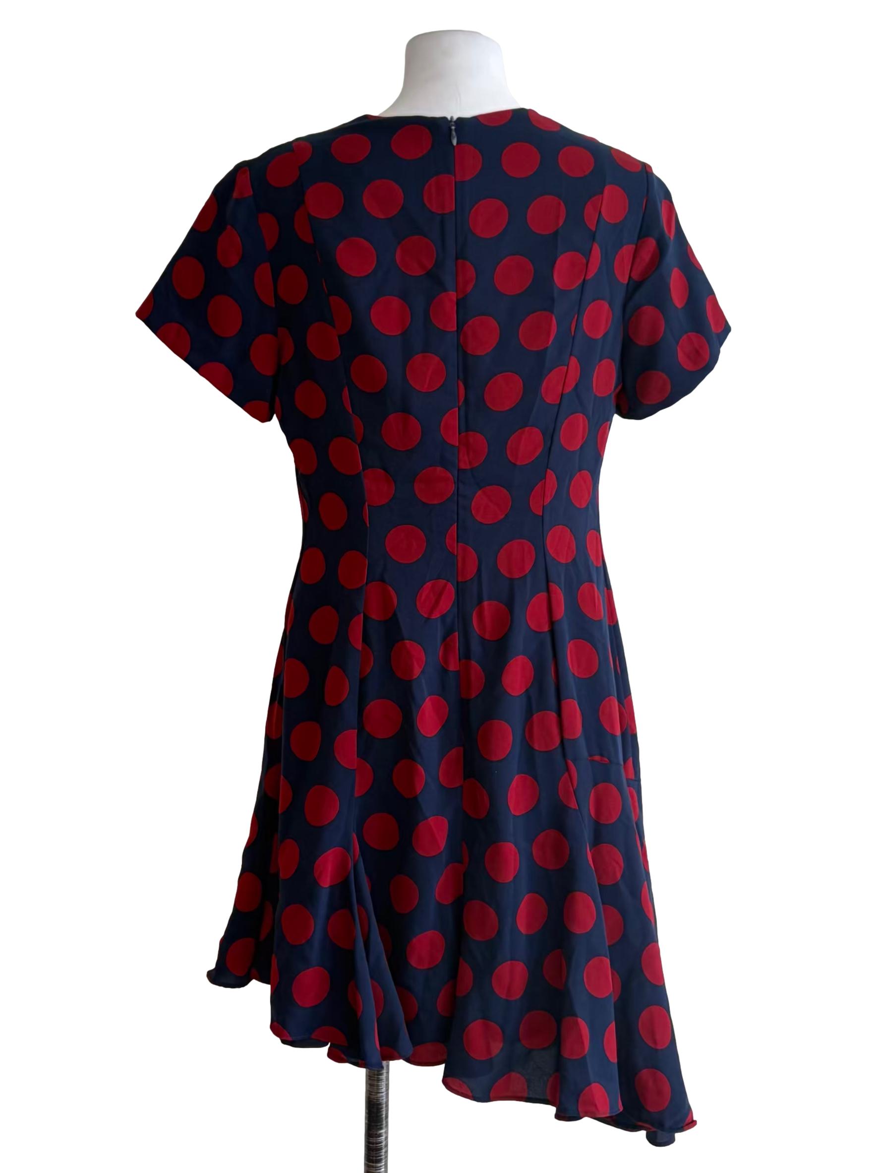 Midnight Blue Red Polka Dot A-Line Dress