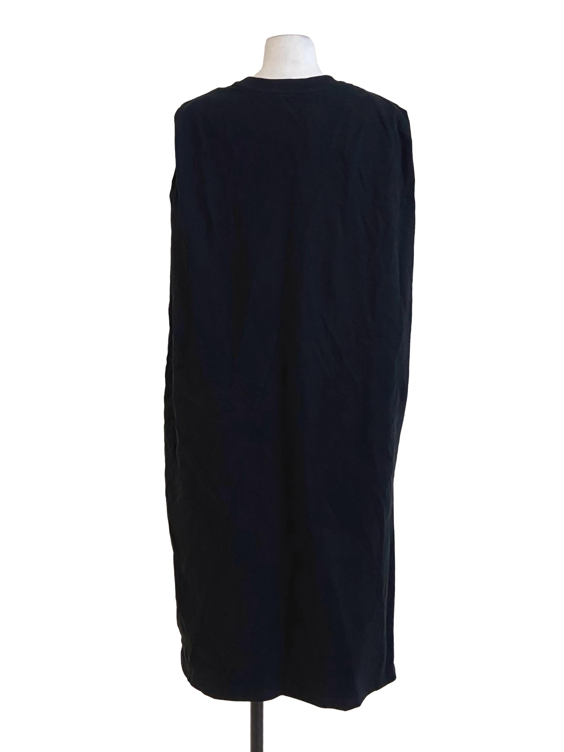 Black Sleeveless Slit Twill Dress