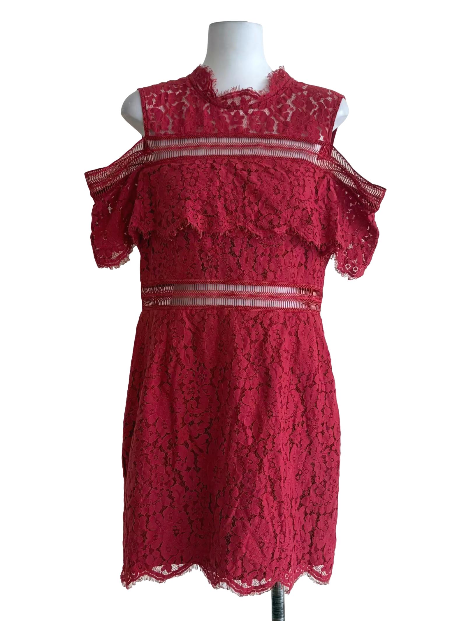 Ruby Red Laced A-Line Dress