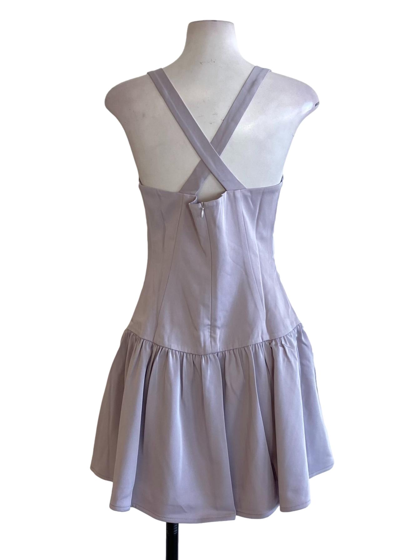 Silver Grey Square Neck Drop Waist Bodycon A-Line Dress
