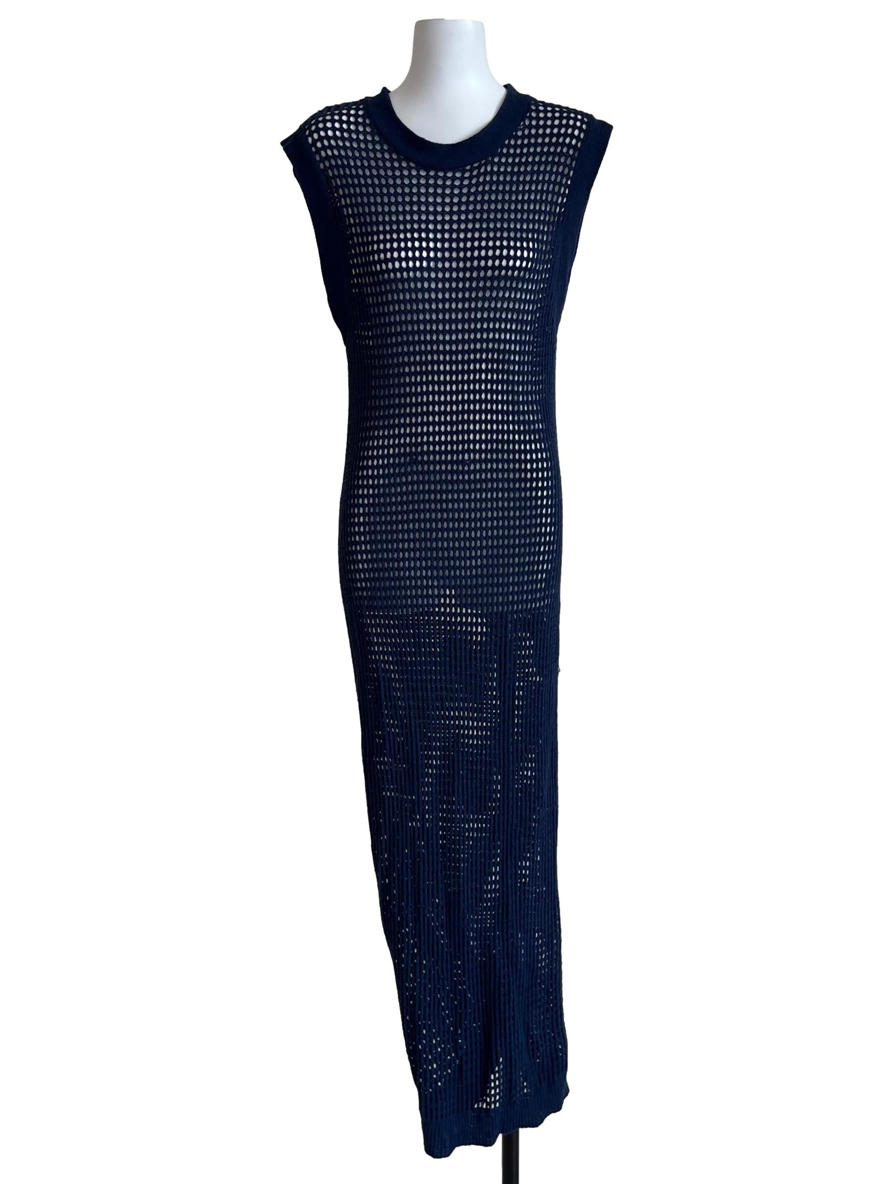 Navy Blue Birdseye Sheer Tunic Dress